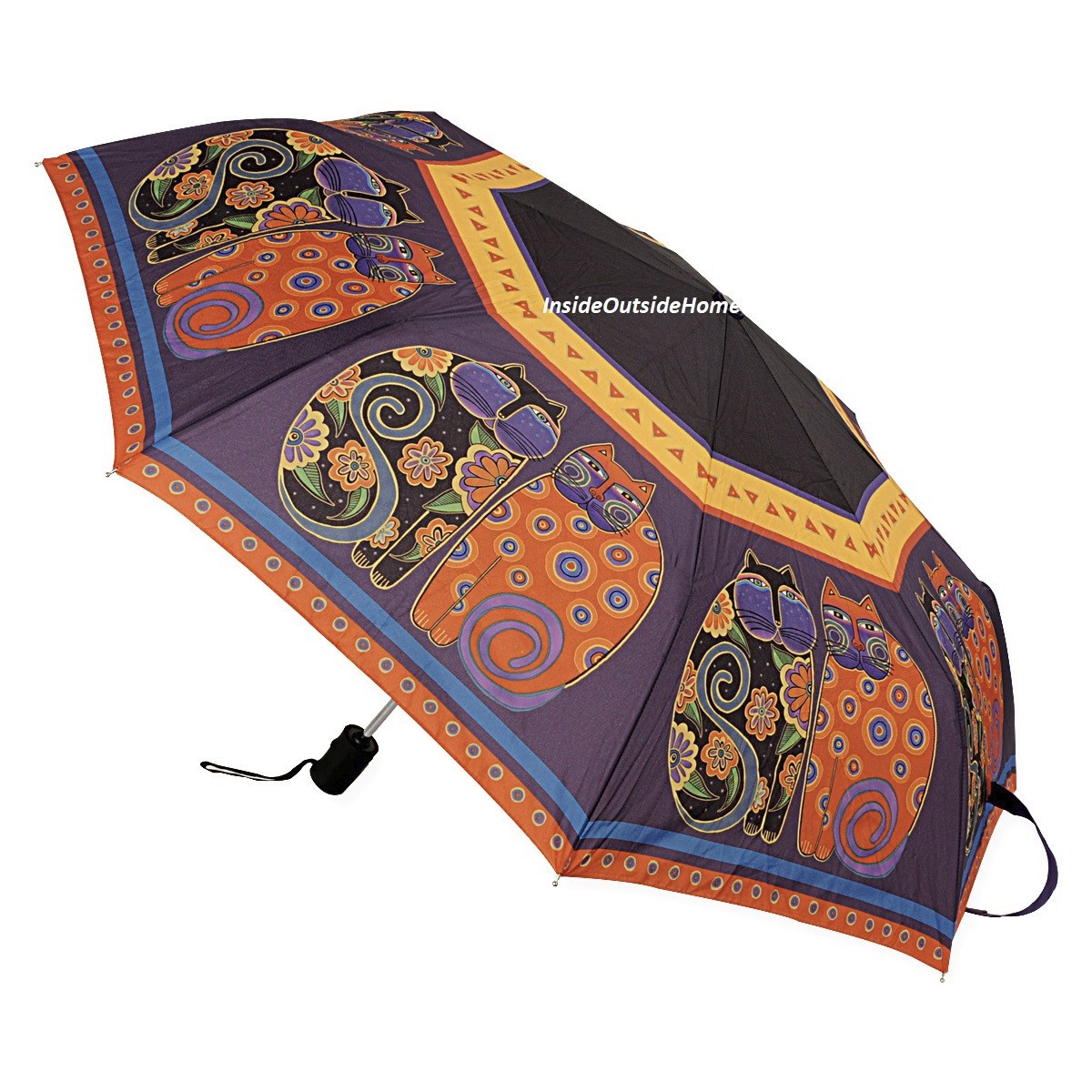 Laurel Burch Compact Umbrella Feline Family Portrait LG Canopy Auto RETIRED New