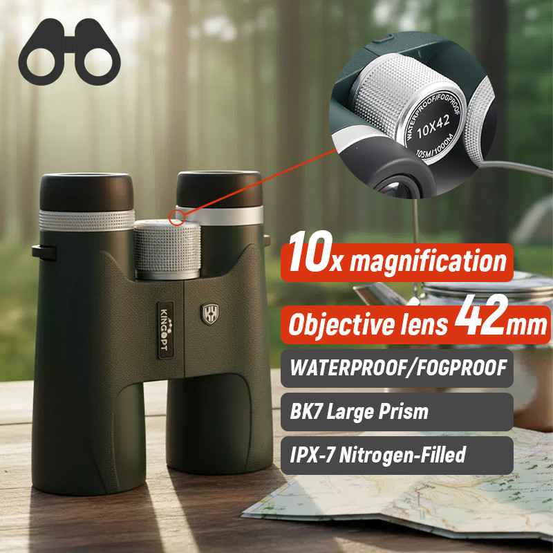HD10x42 Binocular BK7 Large Prism Optical System Tripod Adaptable Rubber Armor