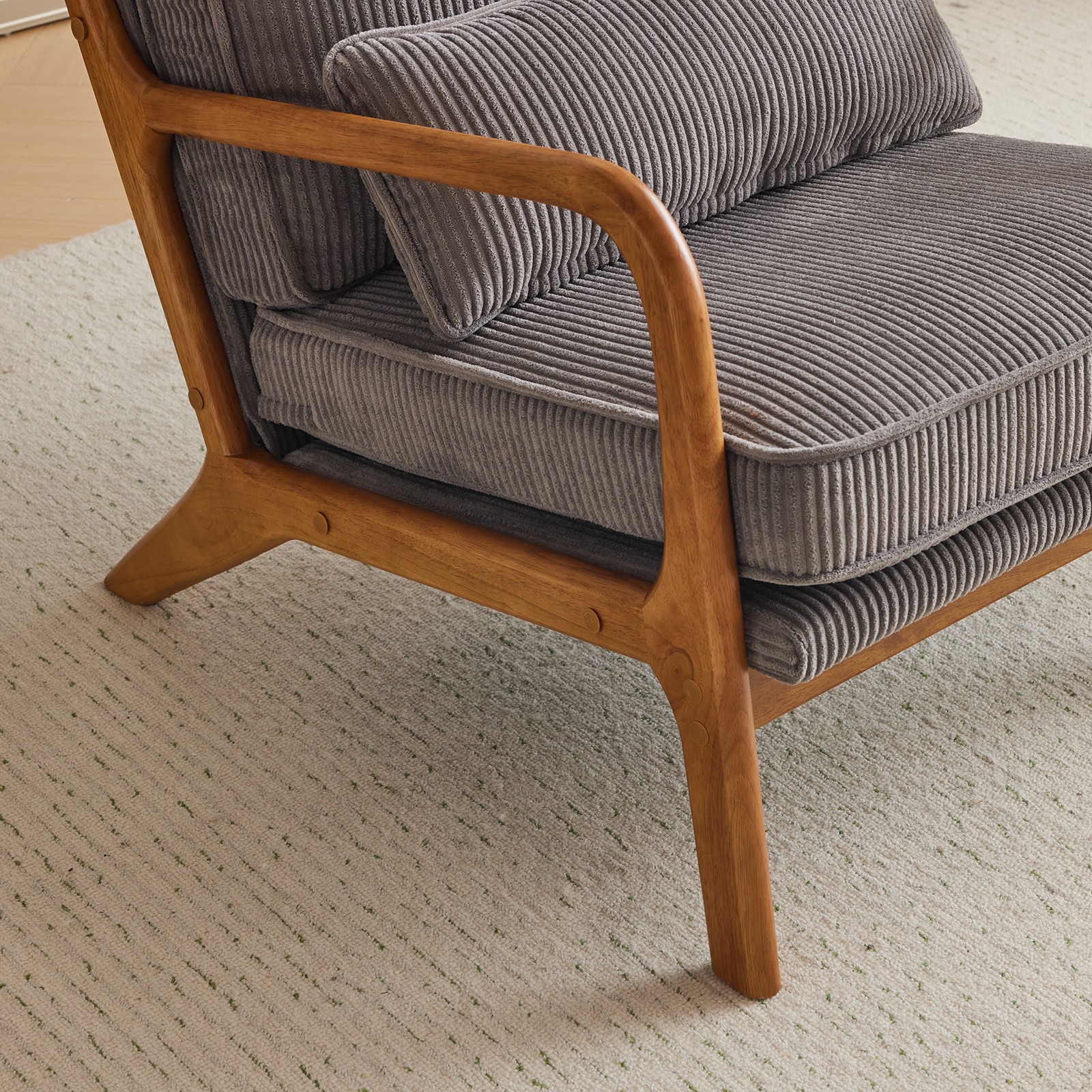 Light Gray Corduroy Upholstered Indoor Lounge Chair (330LBS Weight Capacity)