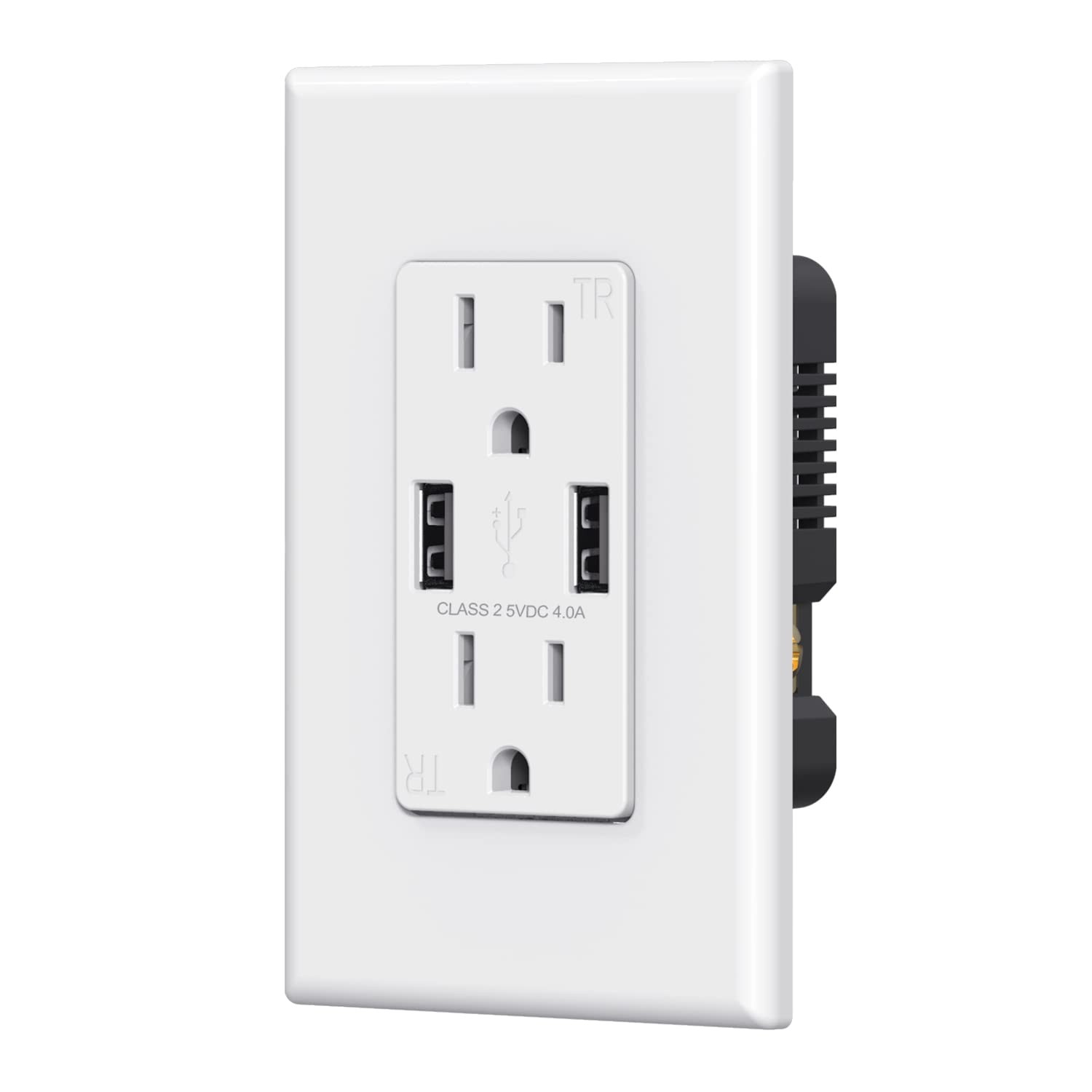 USB Wall Outlet Receptacle with Dual 4.0 A USB Ports, 15 Amp Duplex Tamper Re...