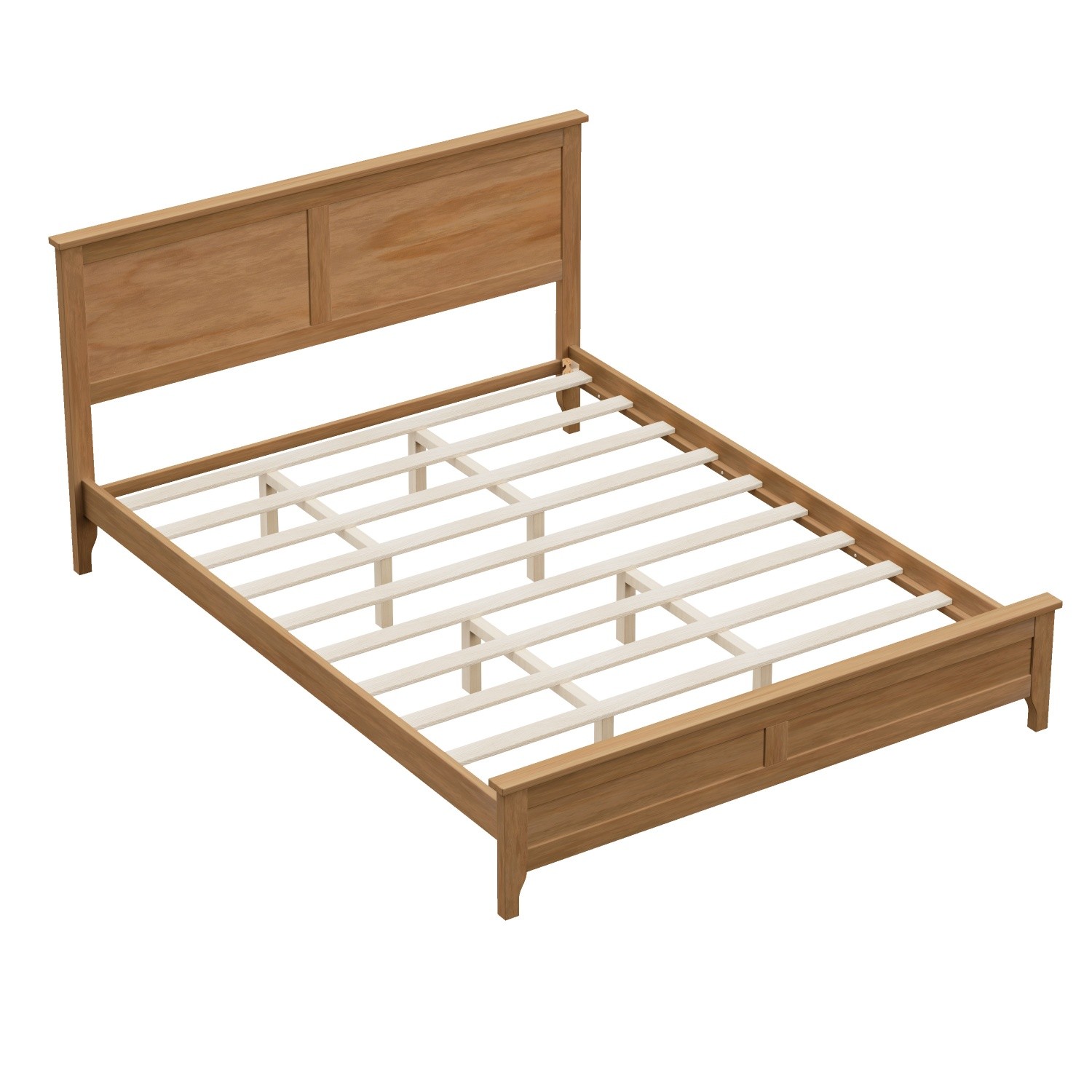 Queen/King Size Bed Frame Modern Solid Wood Platform Bed with Wood Headboard