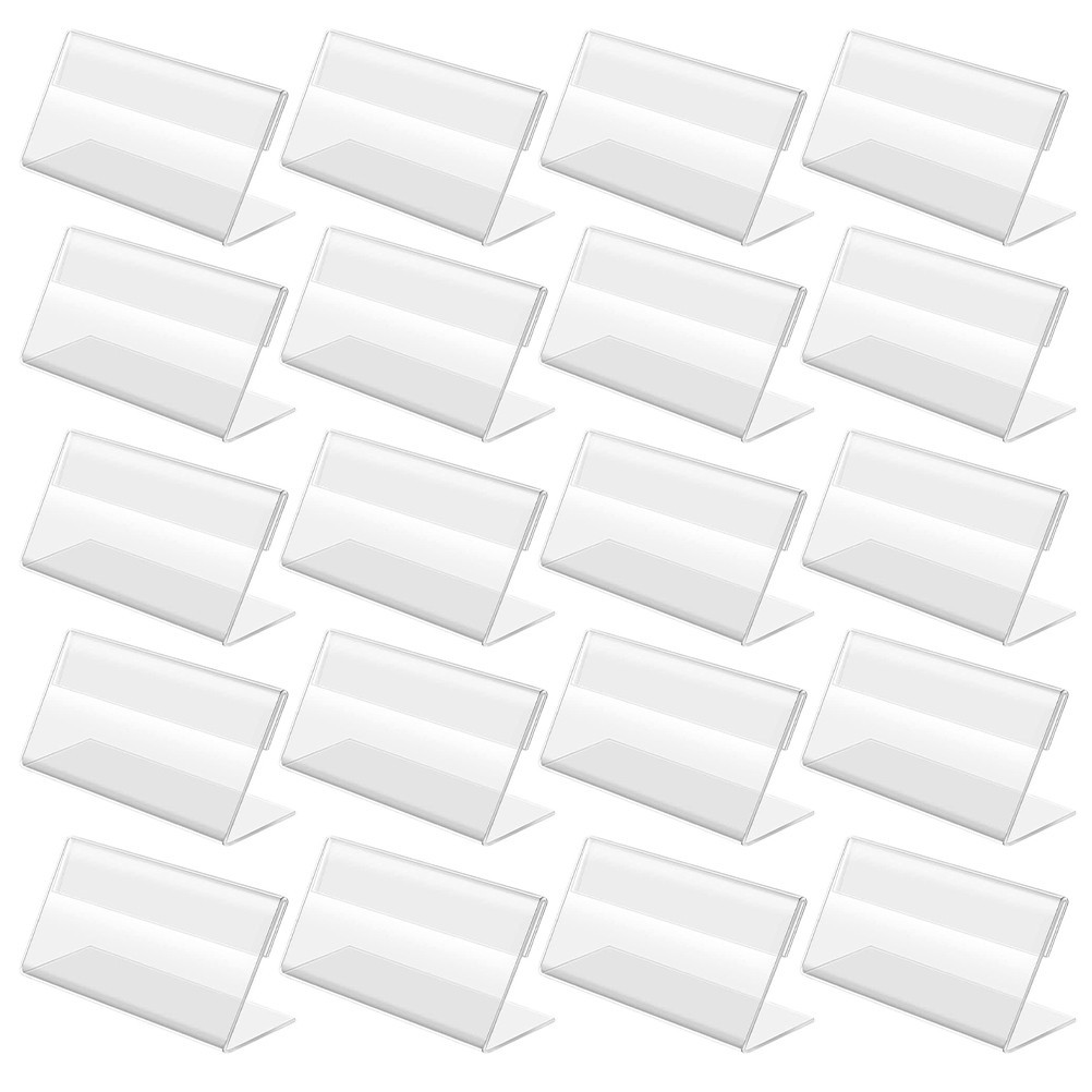 20Pcs Clear Acrylic Price Sign Stands Reusable Desktop Tag Display Holders