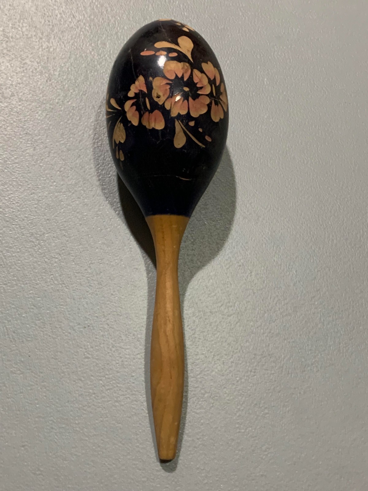 Maraca Wooden Musical Shaker VTG Floral Hispanic 12 inches Long