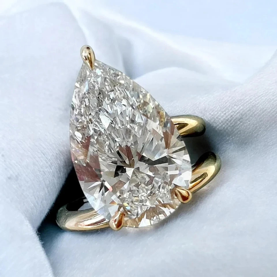 White Moissanite 3.90 Ct Pear Cut Solitaire Wedding Ring 14K Yellow Gold Plated