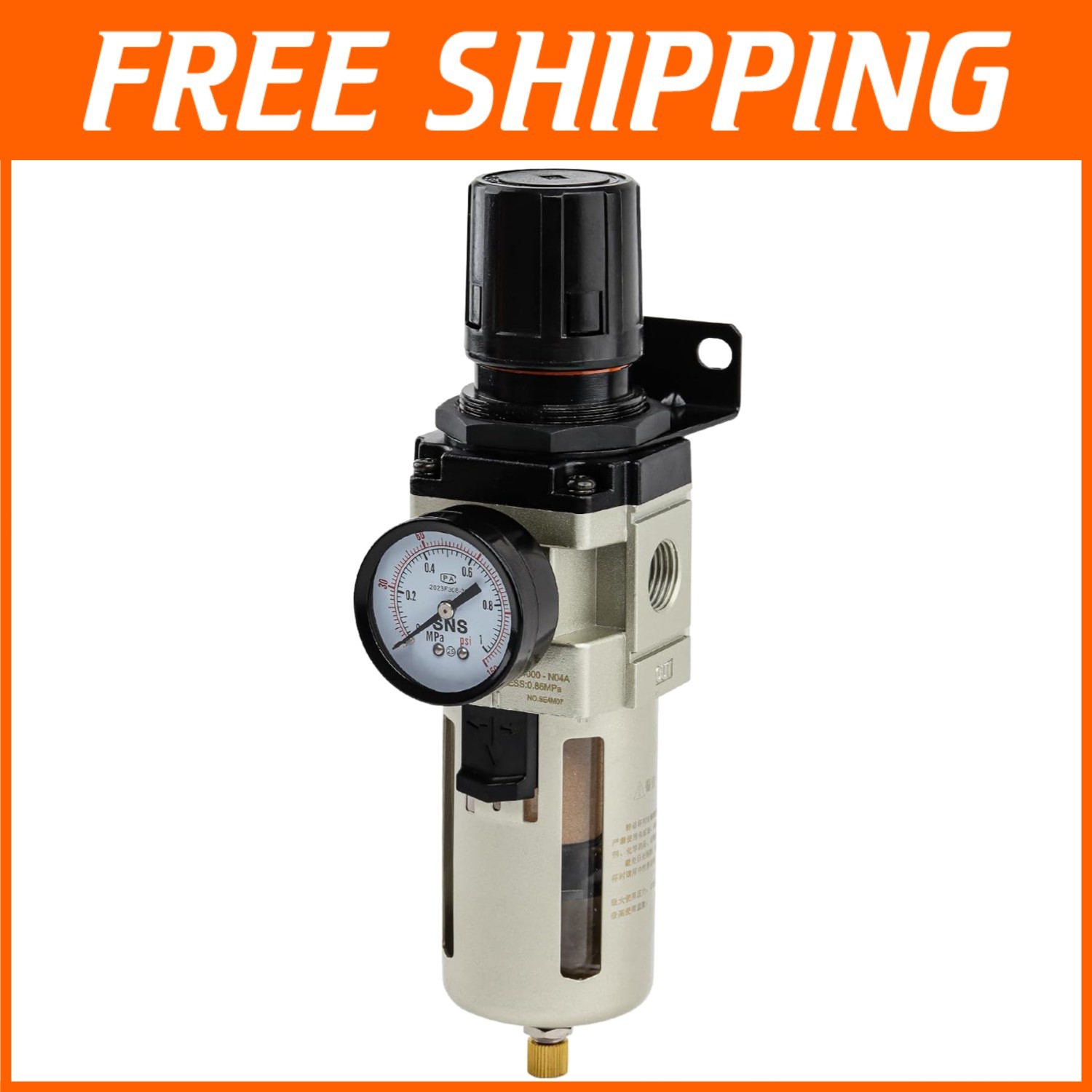 Gauge and Bracket Air Filter Regulator Combo, 5 Micron Brass