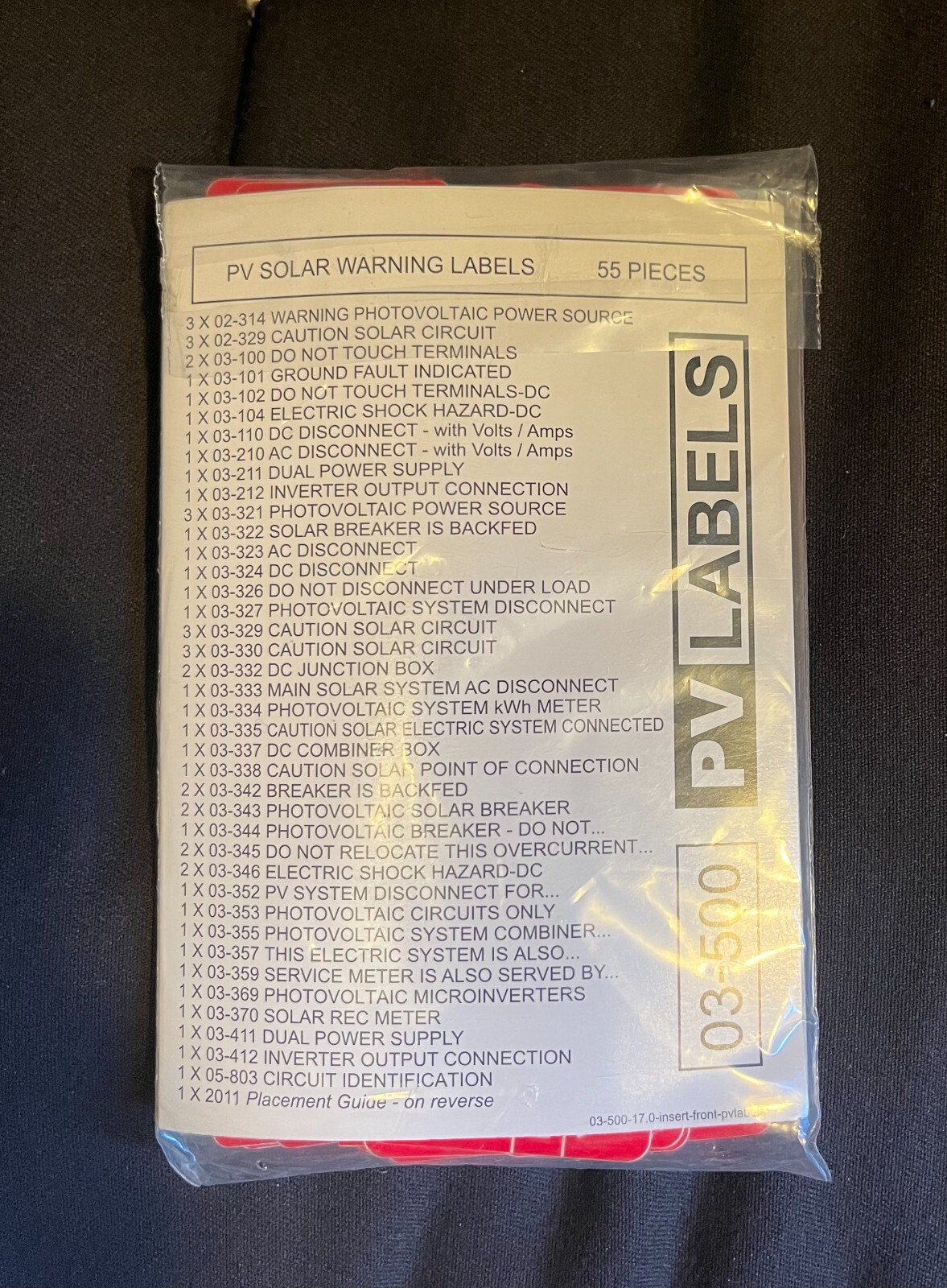 Solar Labels Sticker Pack PV 55pc 03-500 - Lot of 5