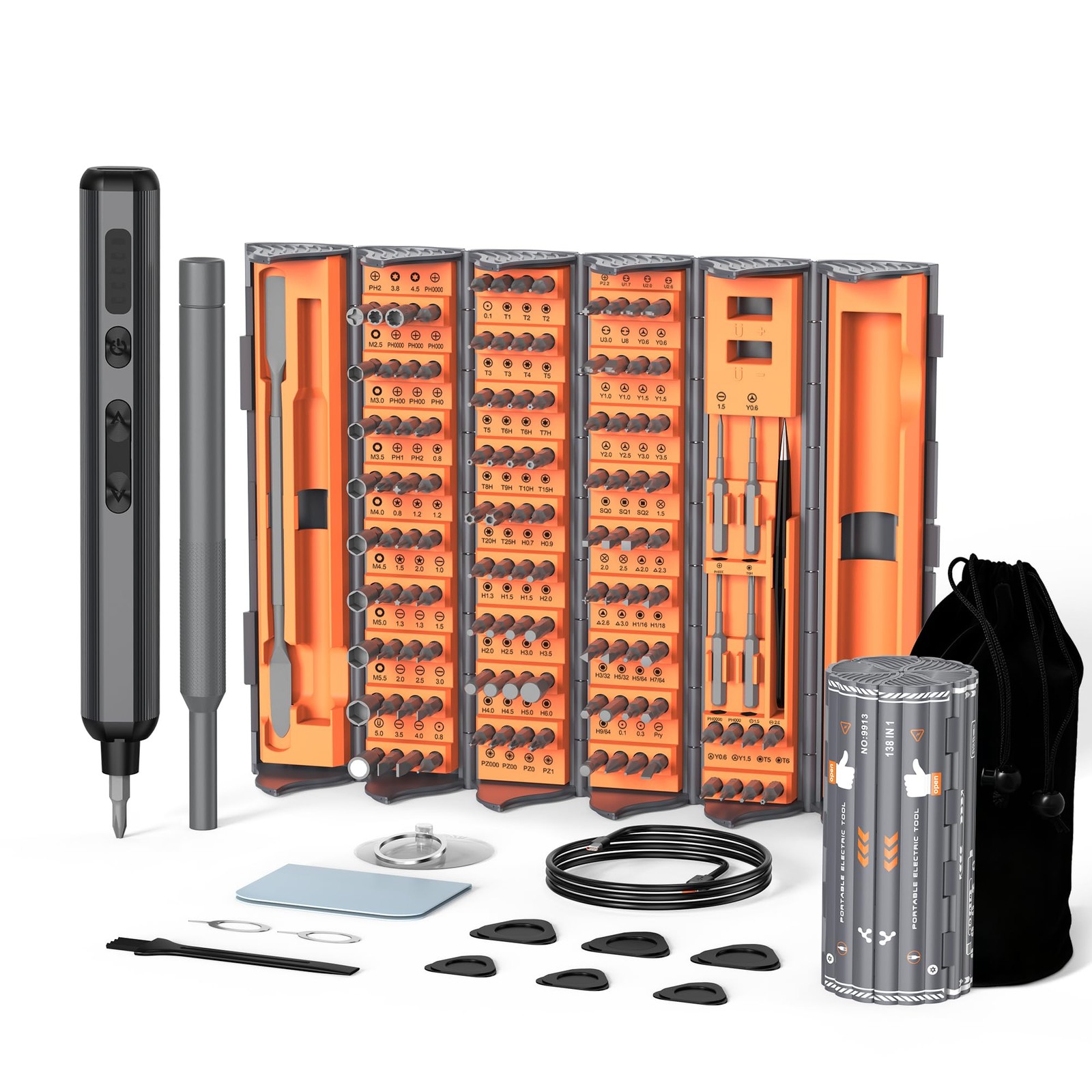 138-IN-1 Electric Screwdriver Set Cordless with 120 Precision Black+orange
