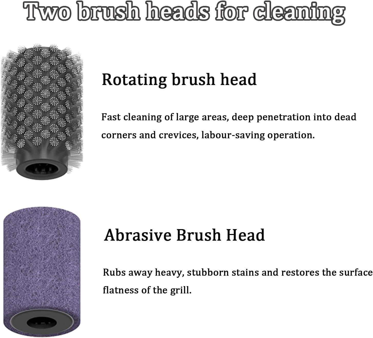 Rechargeable Black Electric BBQ Grill Brush with Two Replacement Brushes