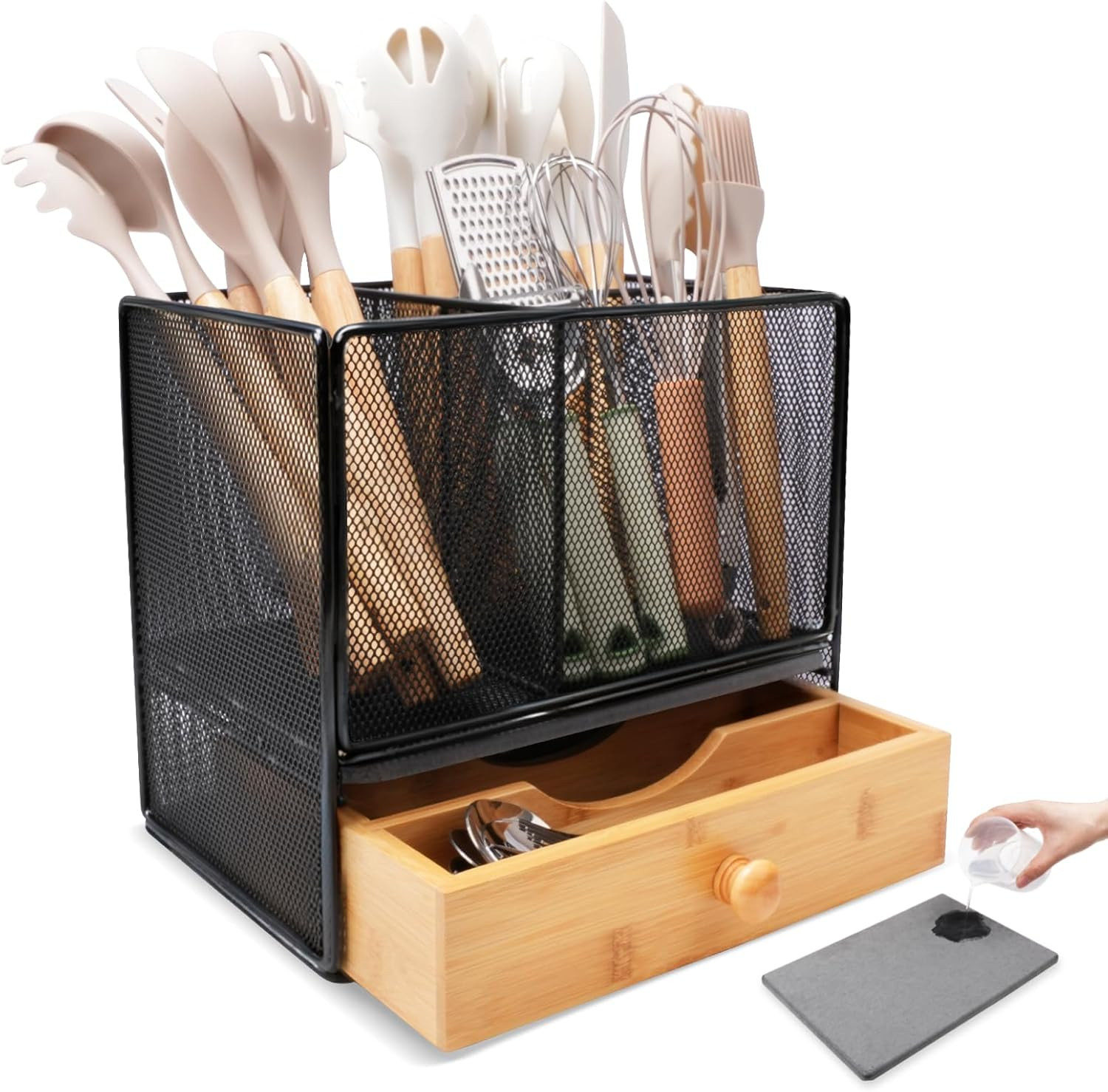 Kitchen Utensil Holder Countertop,Extra Large Utensil Organizer with Drawer | 2-