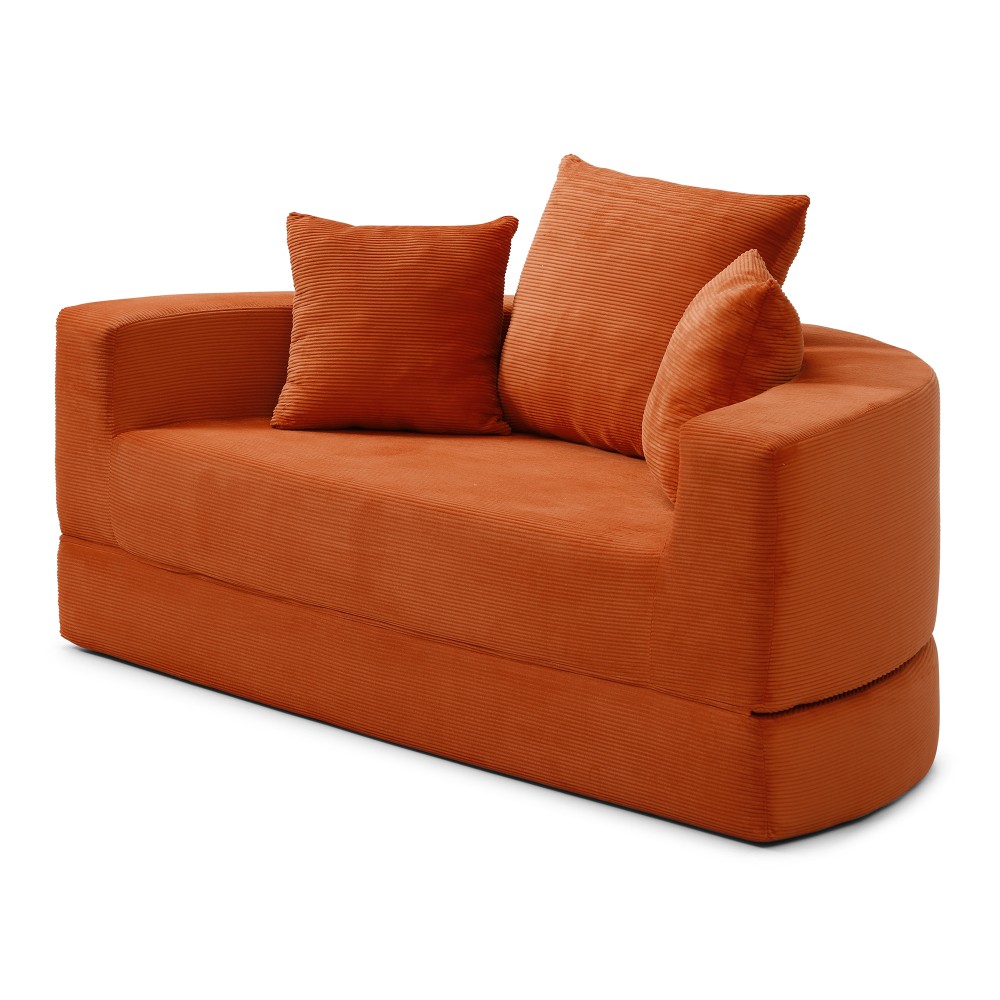 Convertible Sofa Bed w/ Foam Corduroy Cover, Orange - Modern Futon
