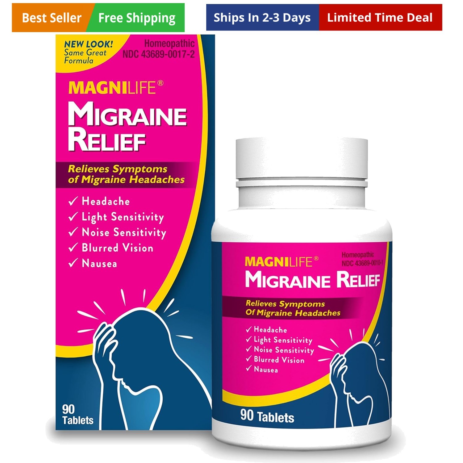 Migraine Relief, Non-Habit Forming, 90 Homeopathic Tablets, Migraine Medicine...