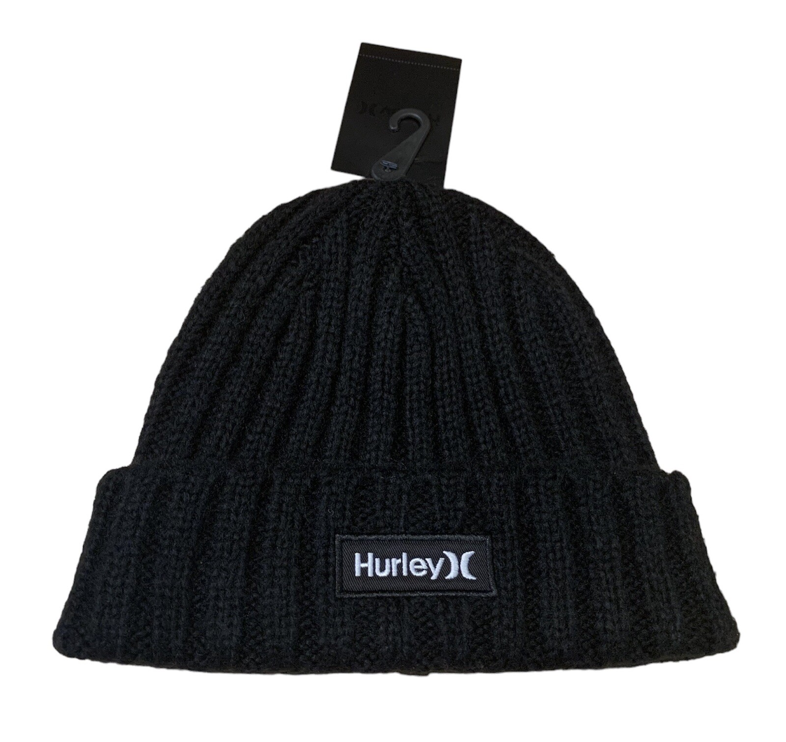 HURLEY Black Ribbed Beanie Hat - New With Tag