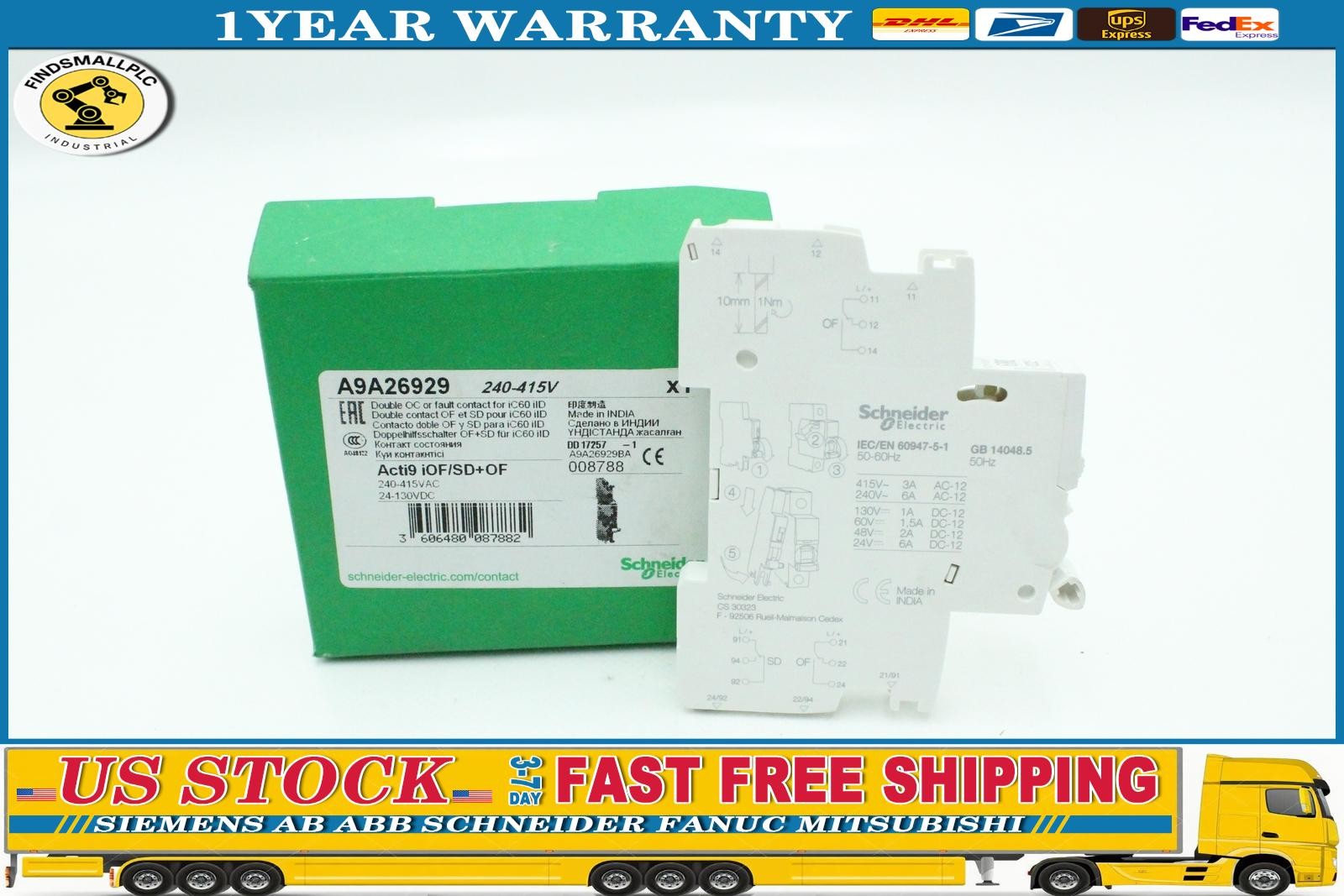 Schneider Electric A9A26929 Dual Auxiliary Switch 240-415V- New Free Shipping