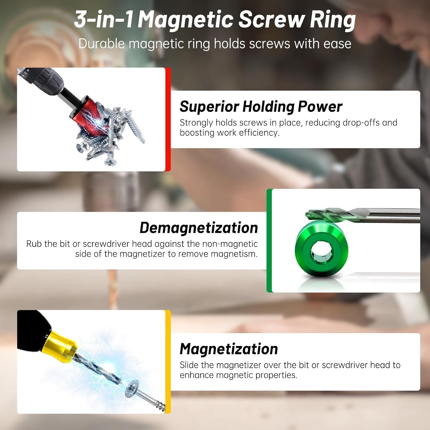3Pcs Magnetic Screwdriver Head Ring Set for Drills Power Bits - DIY Repair Tool