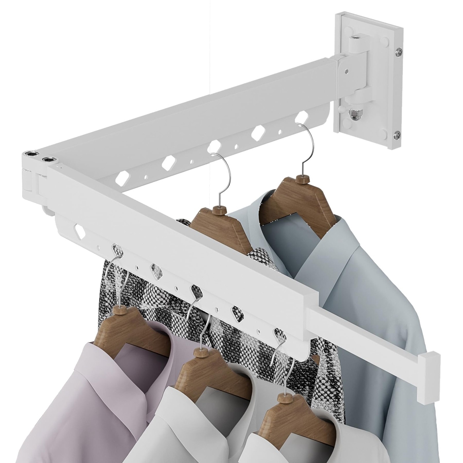 Wall Mounted Clothes Hanger Rack Folding Laundry Drying Rail 2Fold White
