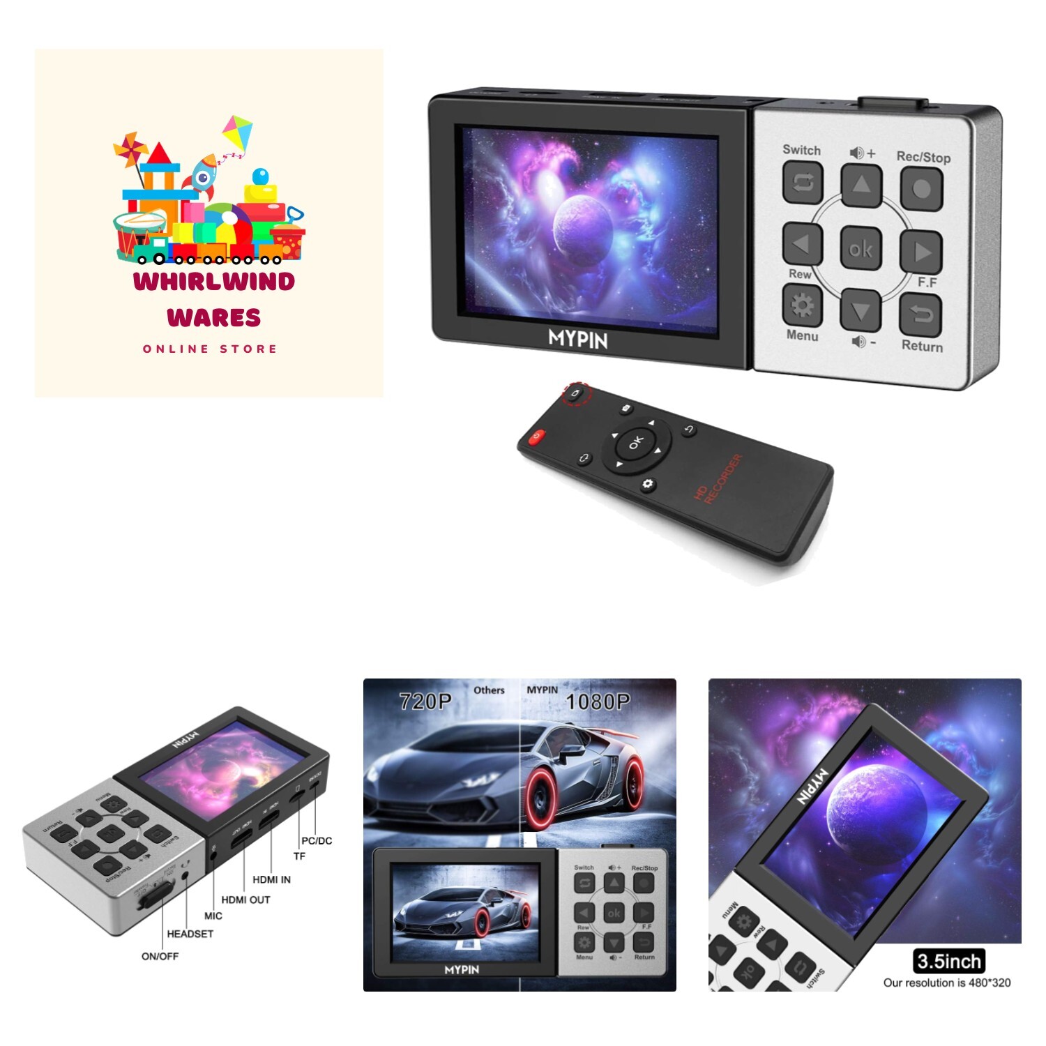 1080P@60fps Capture Card with 3.5 Inch LCD and Remote Control, HDMI Video Rec...