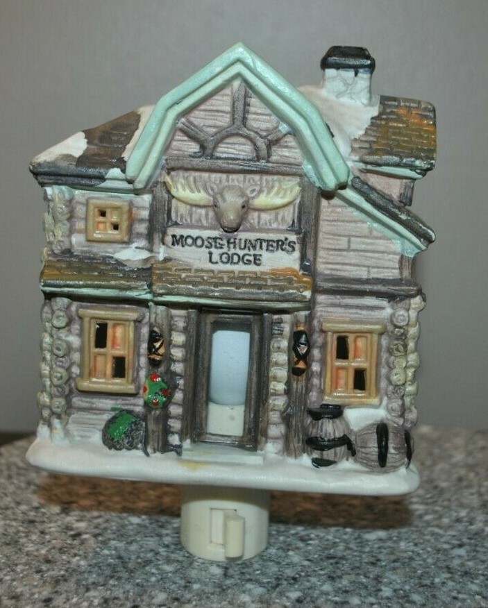 2008 "Moose Hunter's Lodge" Porcelain Nightlight 4.25" X 4.25" EUC
