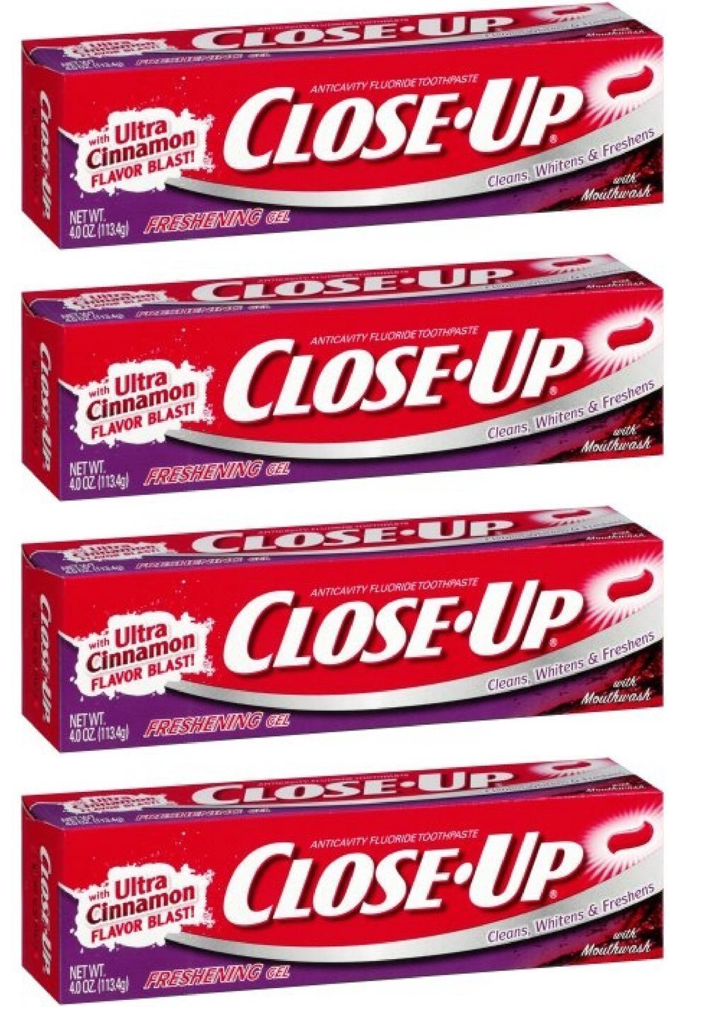 Close-Up Fluoride Toothpaste Freshening Red Gel 4 oz (Pack of 4)