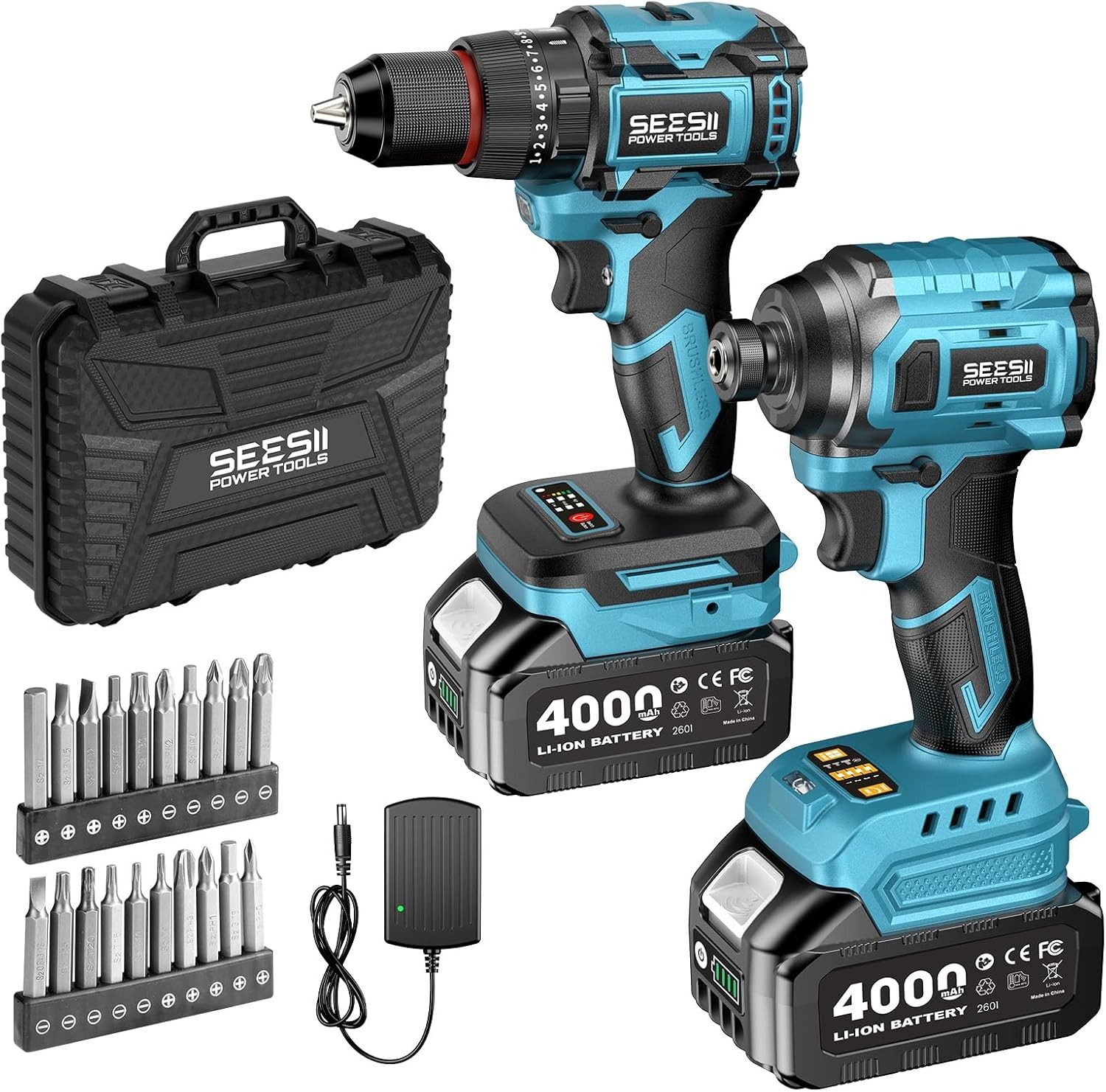 Electric 3/8'' Drill & 1/4'' Cordless Impact Driver Brushless 2 Tool Combo Kit
