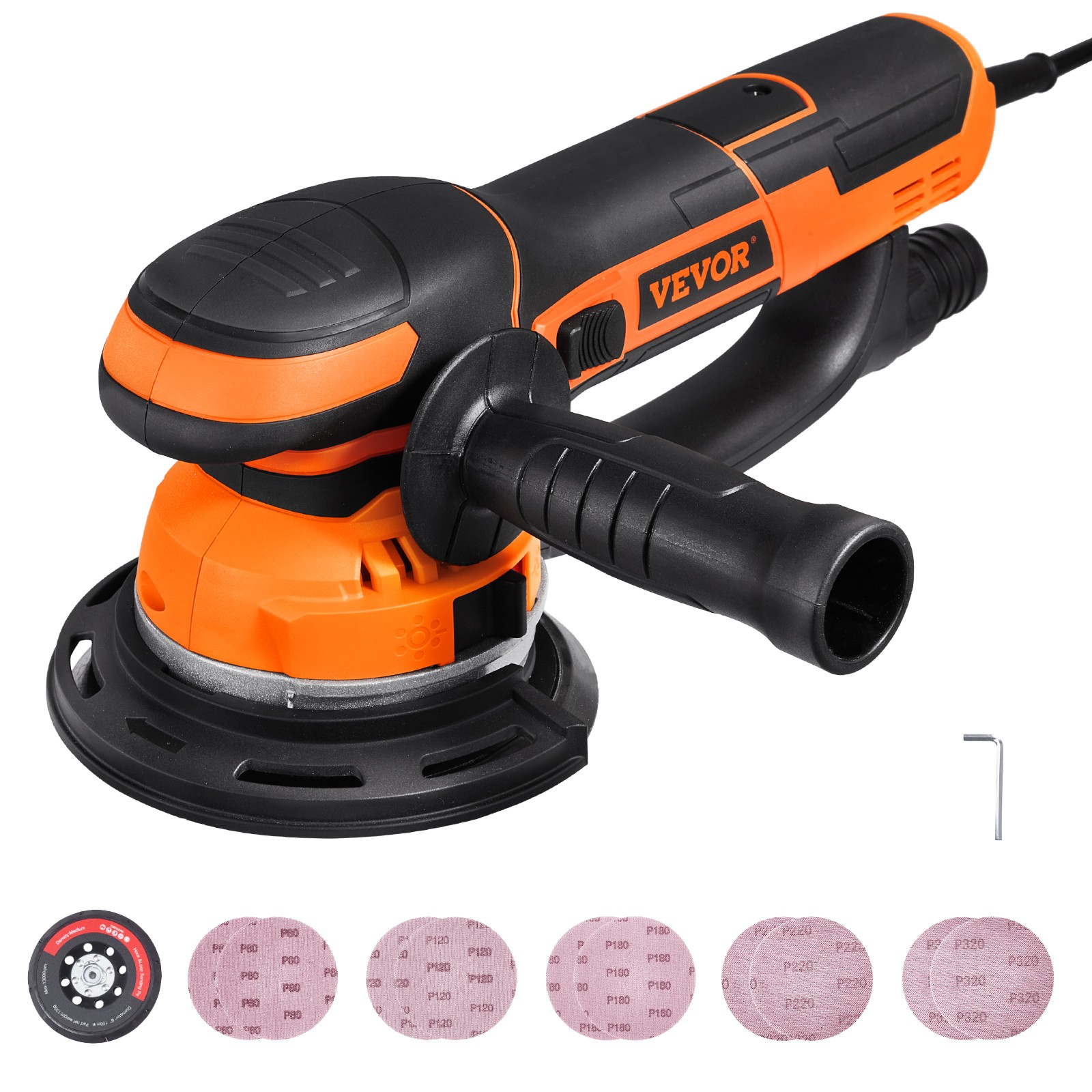 VEVOR Orbital Sander 6'' DA & GA Dual-Action Sander 10 PCS Sandpapers 6 Speeds