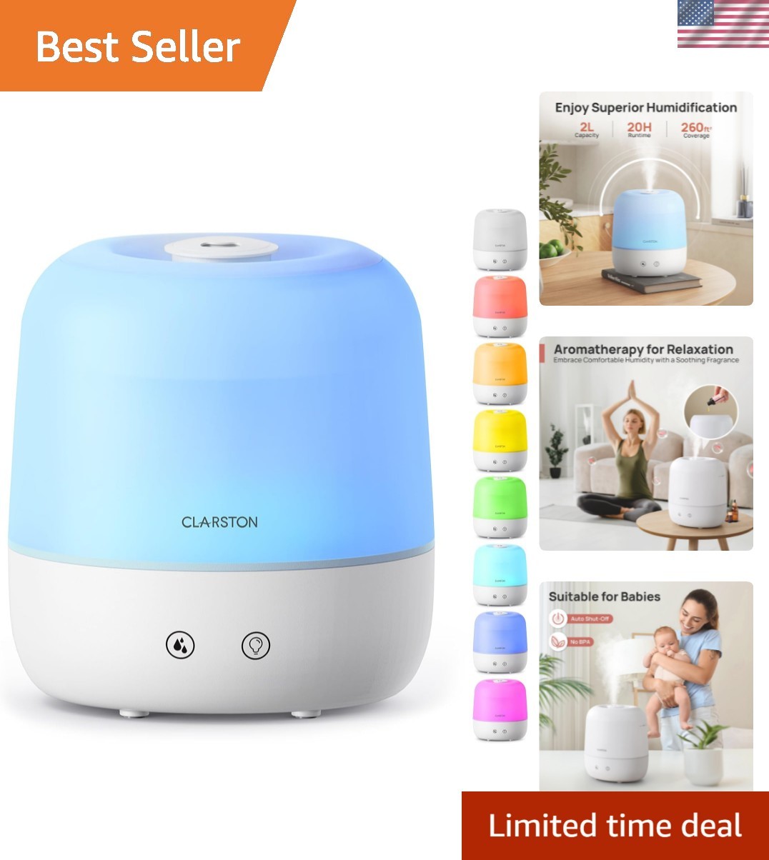240 Sq Ft Humidifier with 2L Tank & 24dB Ultra-Quiet Operation for Home & Plants