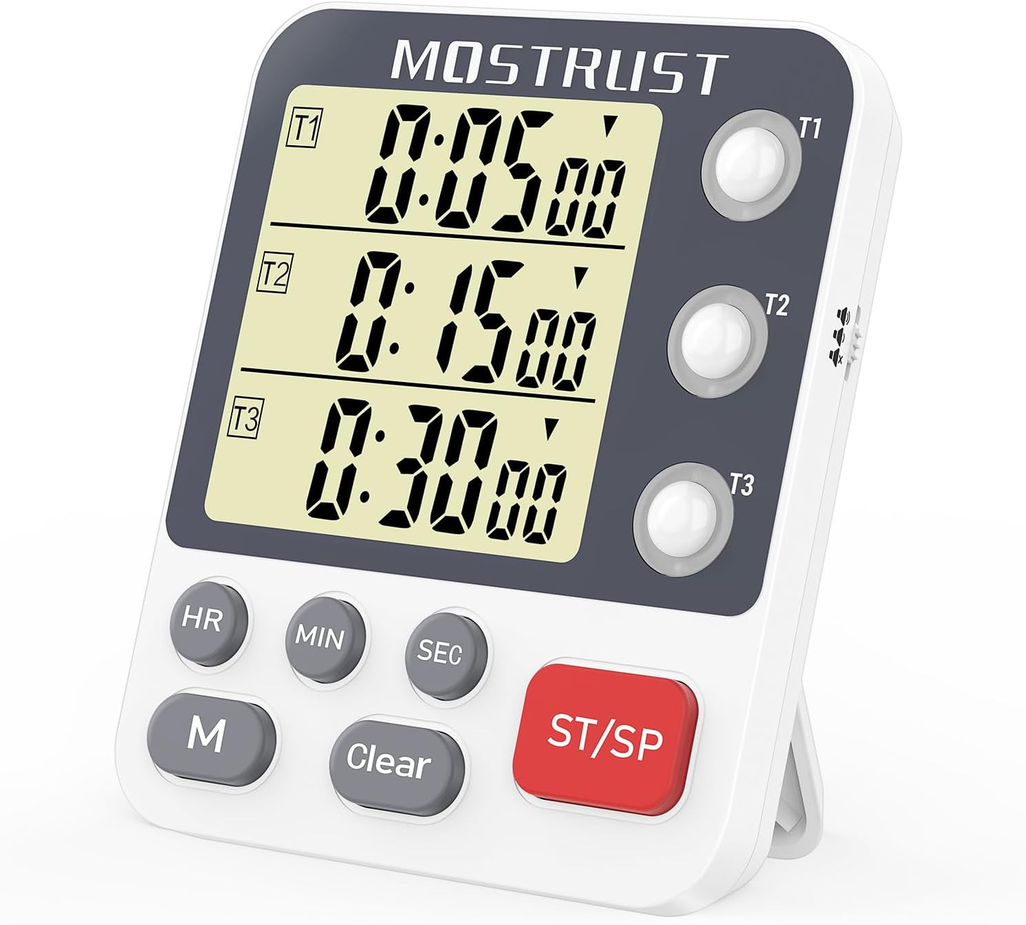 Triple Countdown Kitchen Timer with Large Display & Adjustable Alarm Volume