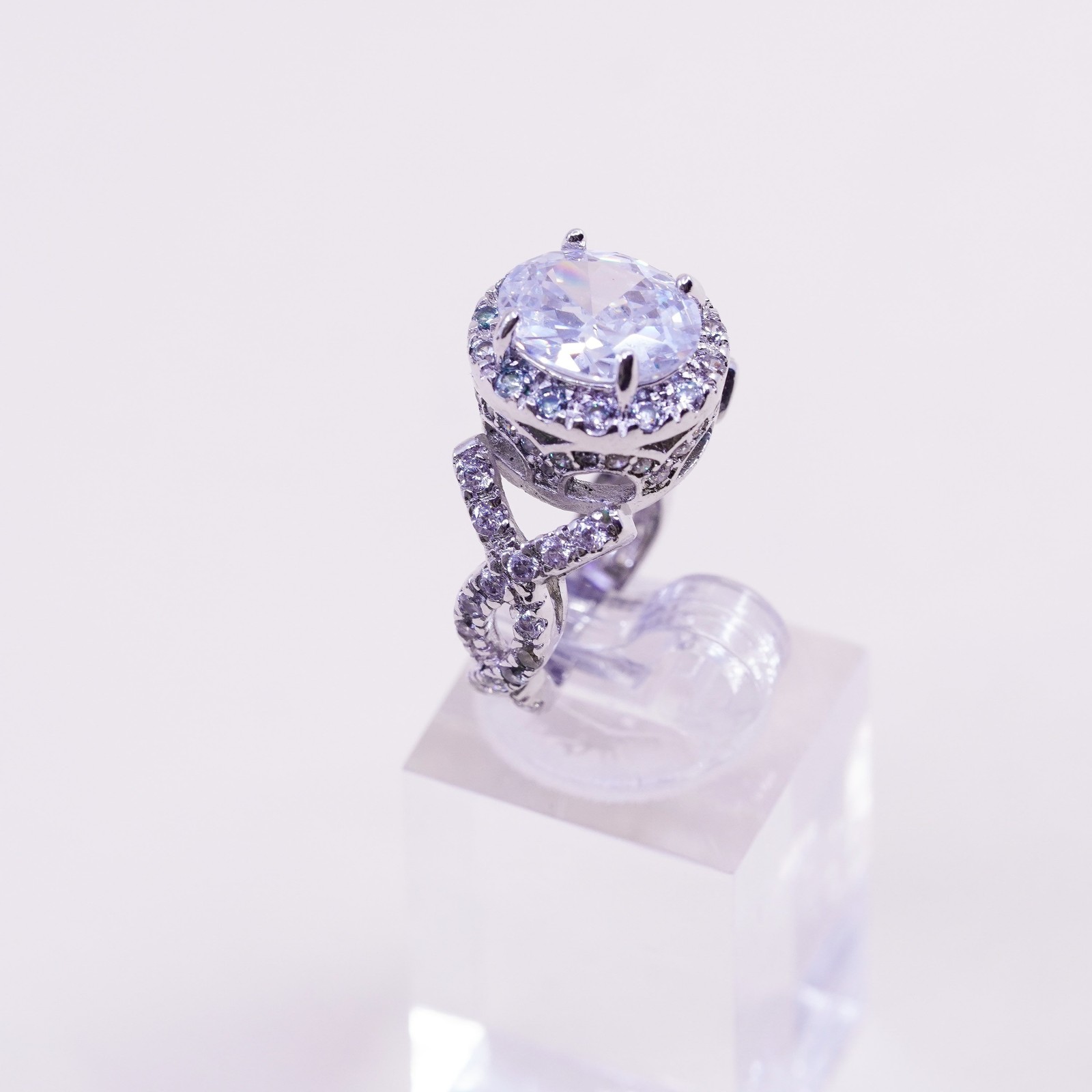 Size 4.75, Sterling silver ring, 925 silver cluster round crystal CZ cluster