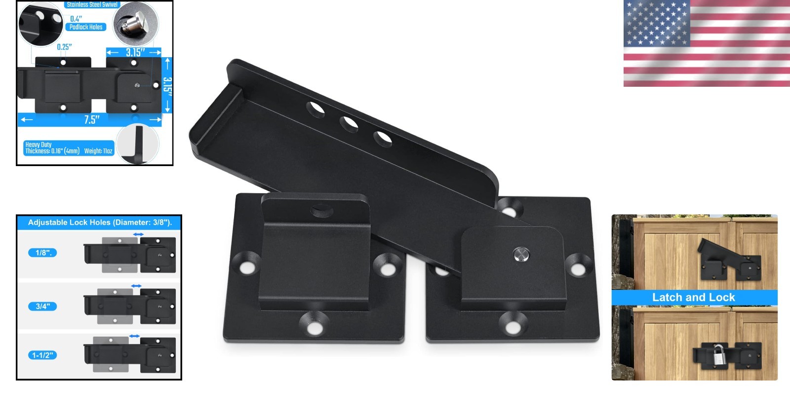 Solid Aluminum Alloy Gate Lock with Padlock Hole
