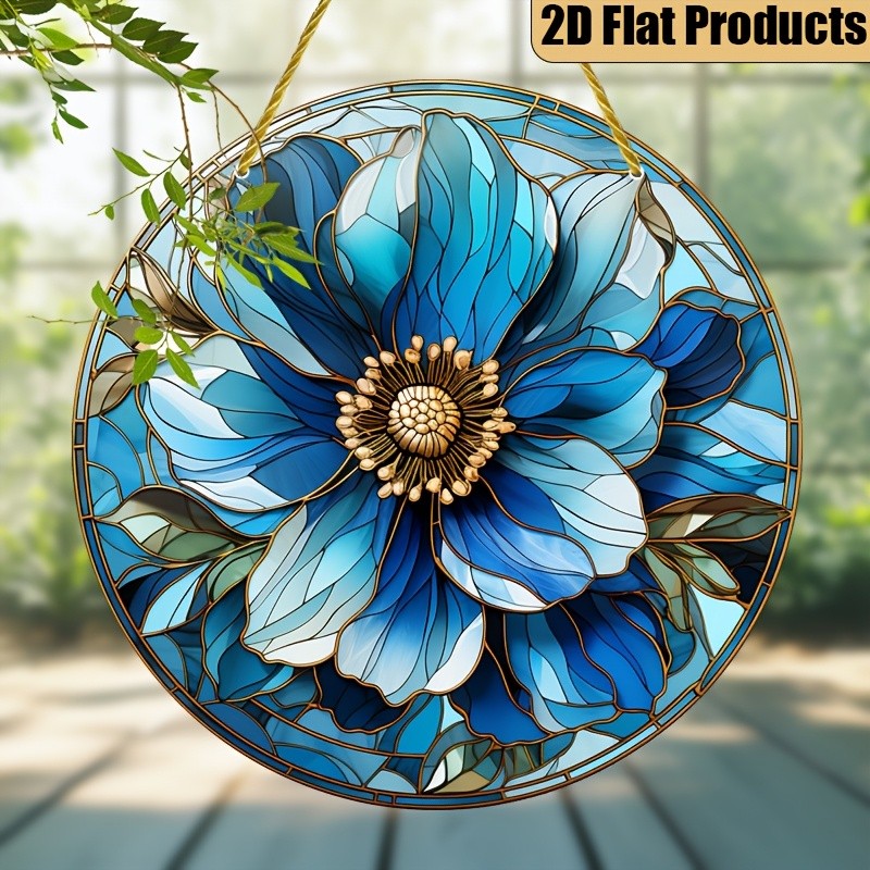 Blue Peony Acrylic Suncatcher Wall Window Decor Home Festival Friend Gift