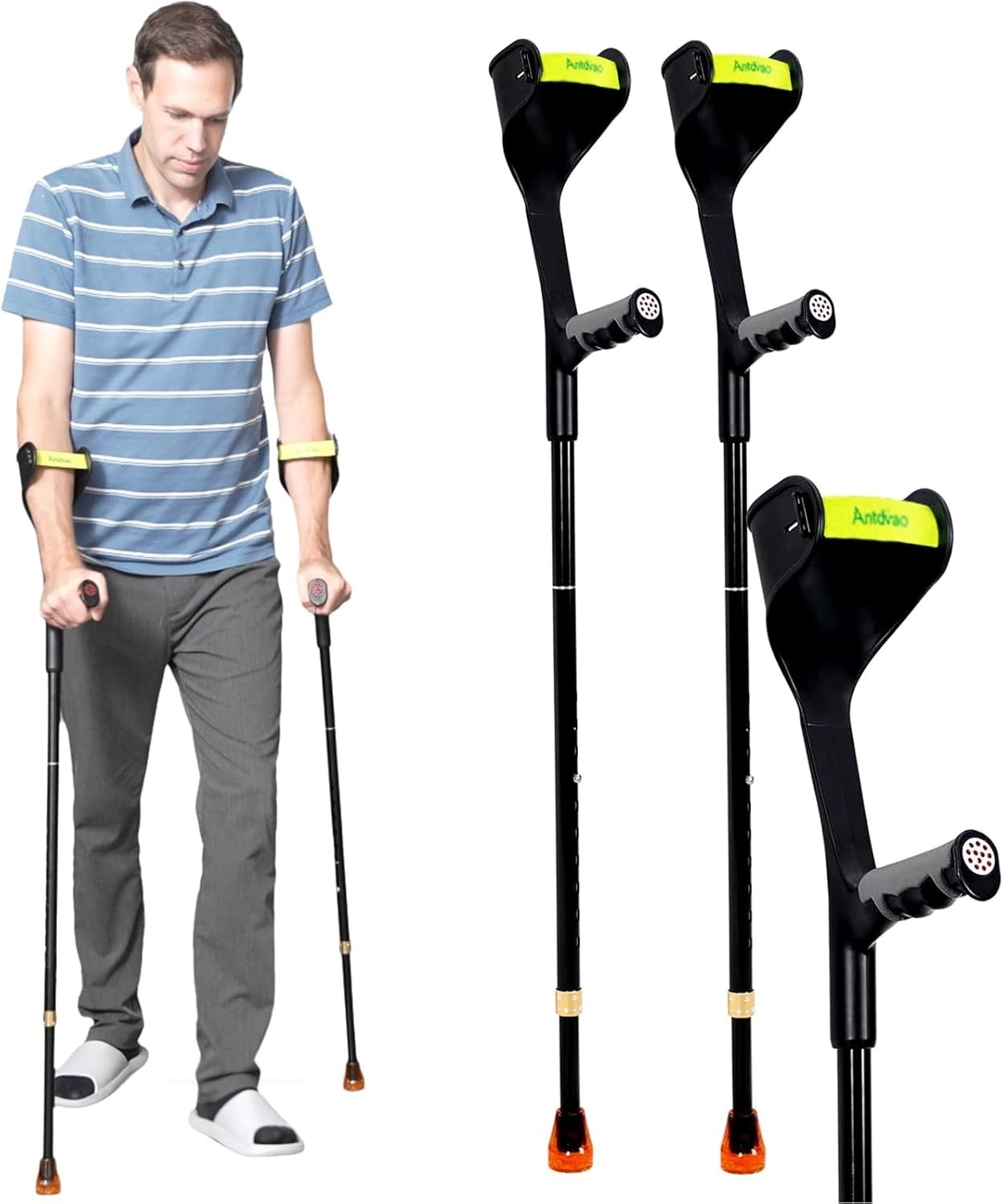 Lightweight Folding Forearm Crutches with Adjustable Height and Anti-Drop Cuff