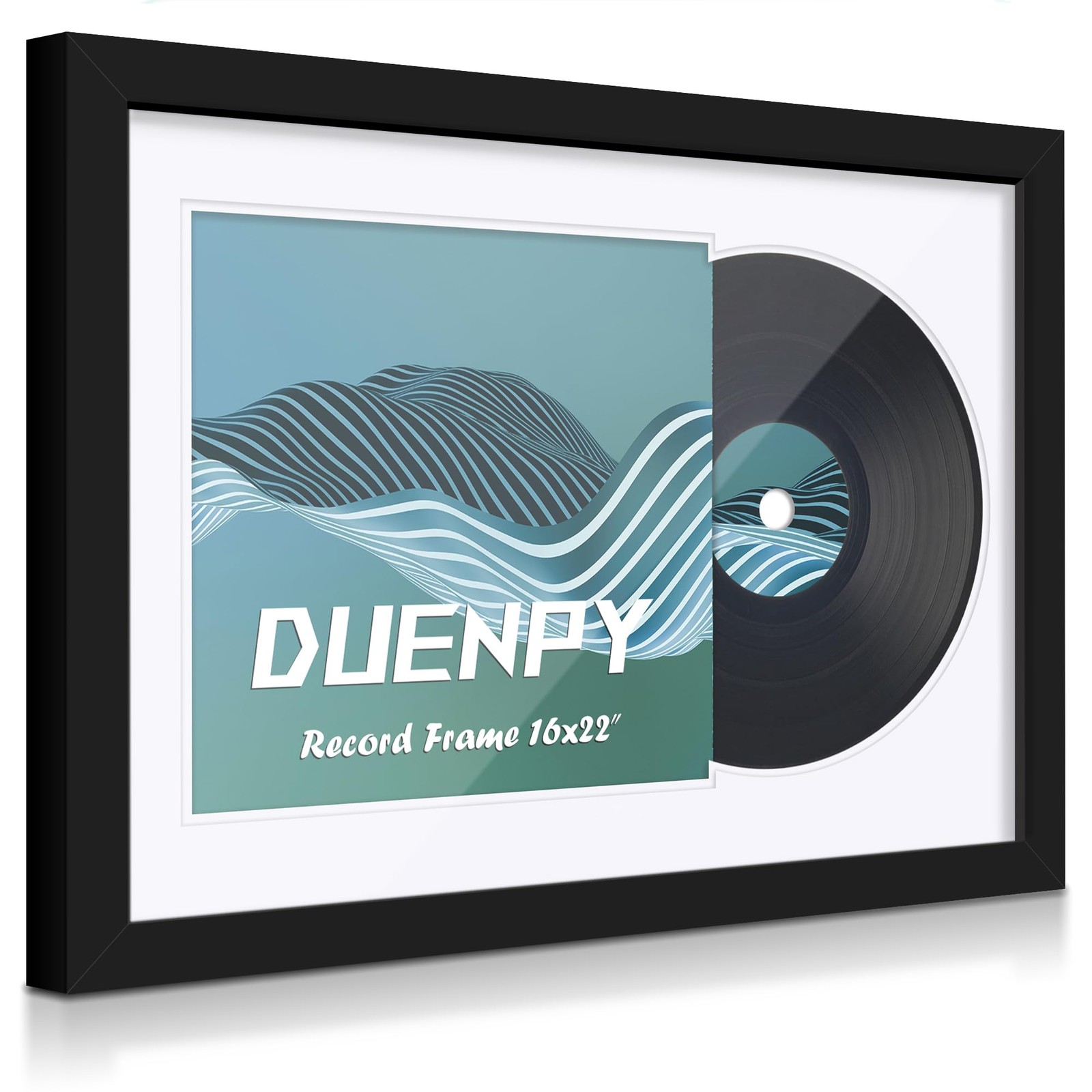 DUENPY Vinyl Record Display Frame 16x22 Inches 16x22, Black + White Mat