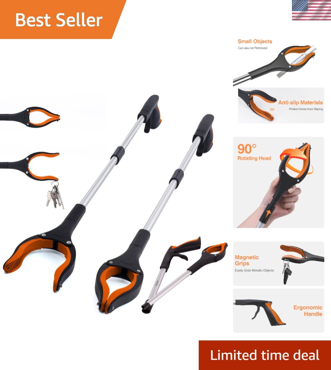 2-Pack Extra Long Grabber Reacher, 32" Foldable Trash Picker Grabber with Str...