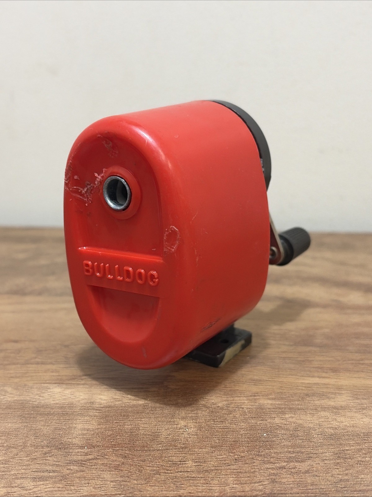 Red Vintage Bulldog Pencil Sharpener Desk Mount Hunt Mfg Co Statesville NC Works