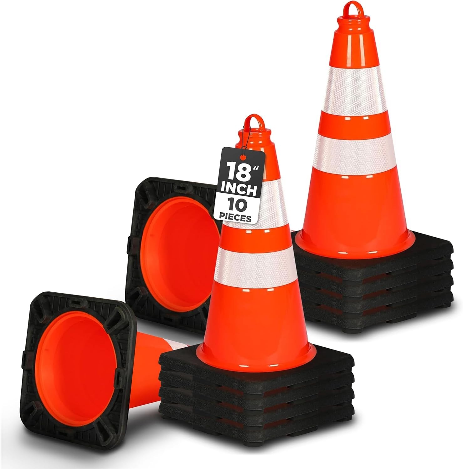 Pyle 18" PVC Cone - 10 Pieces High Visibility Structurally Stable