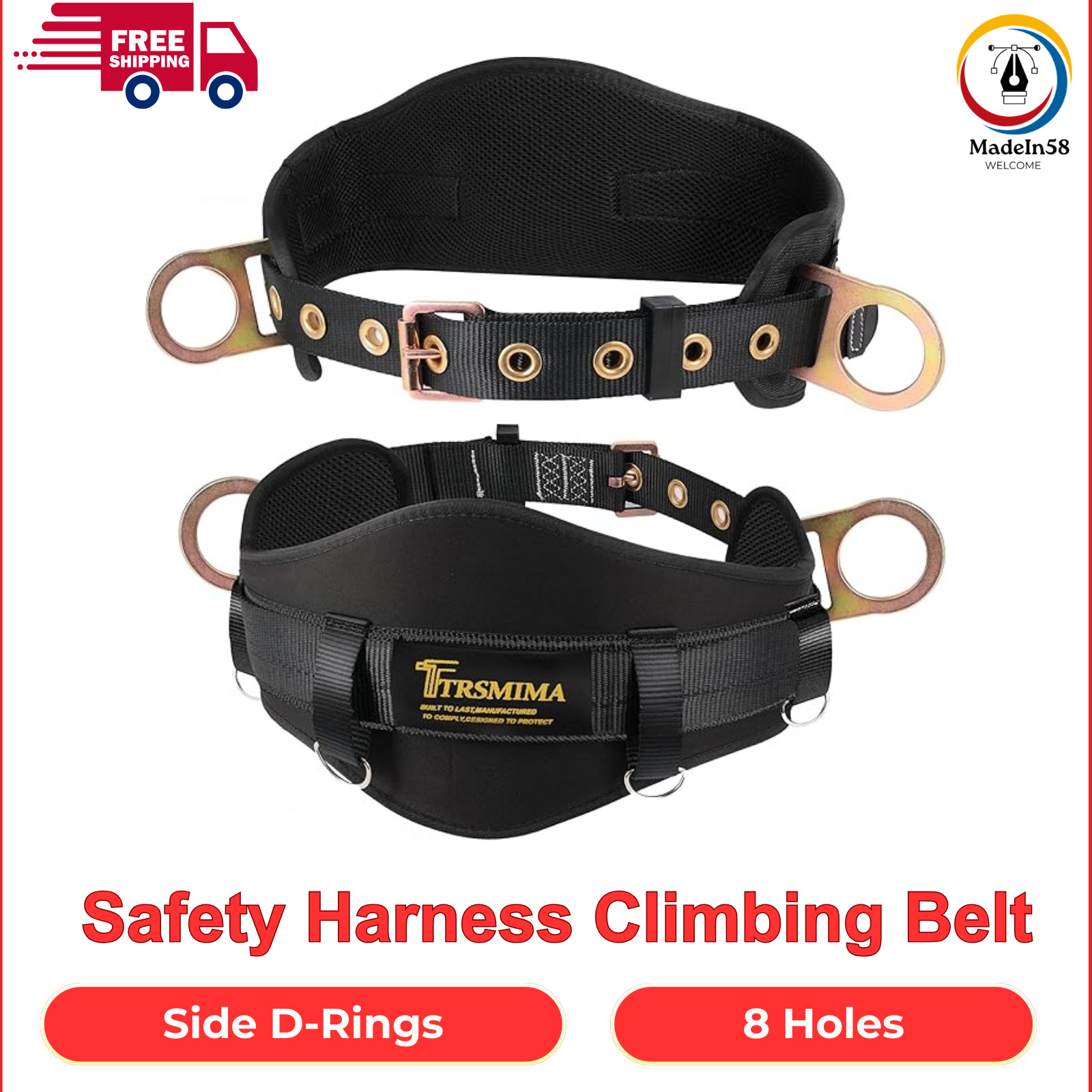 Safety Harness Climbing Belt Black Body Fall Protection Men Roof Tree Work Waist