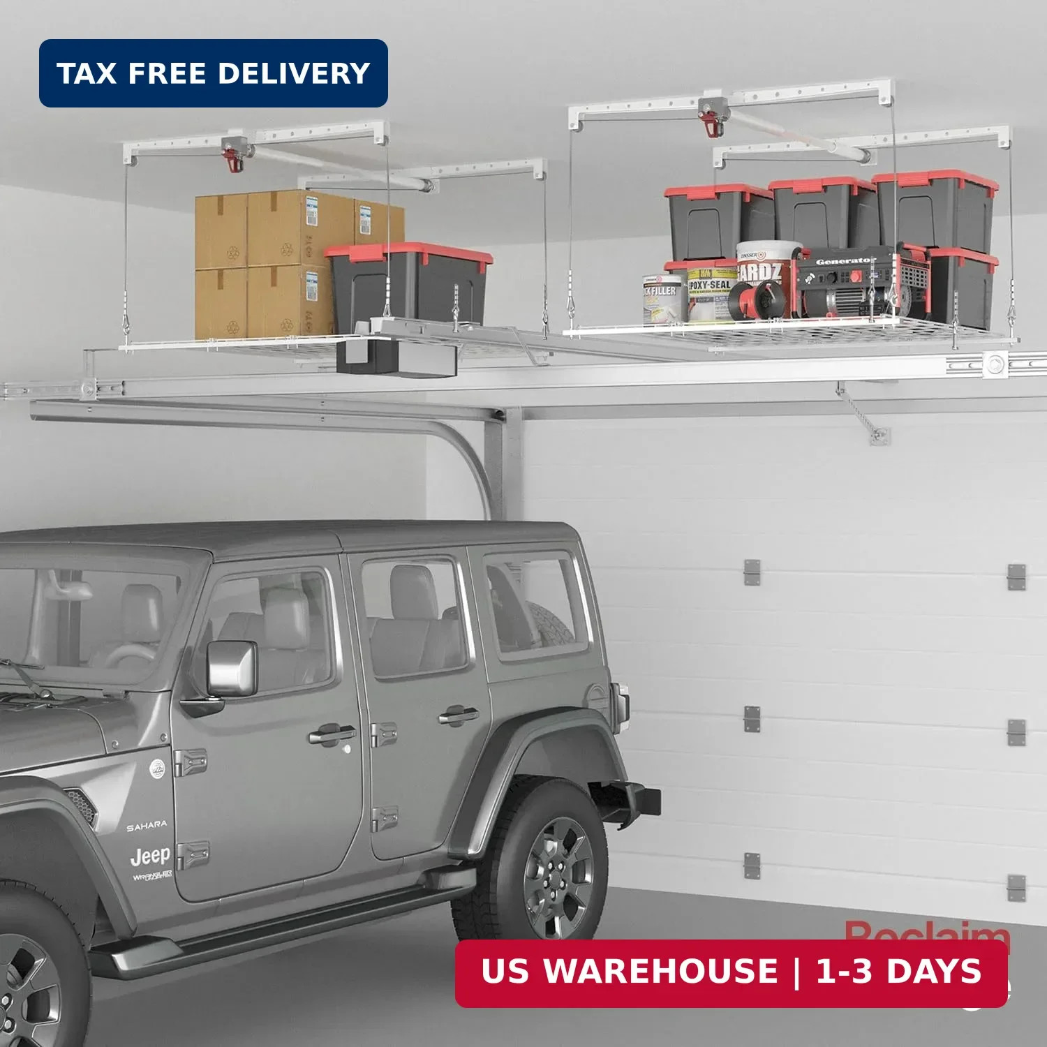 Overhead Garage Storage Rack, Adjustable Heavy-duty 4x4 Ft Ceiling Storage Racks