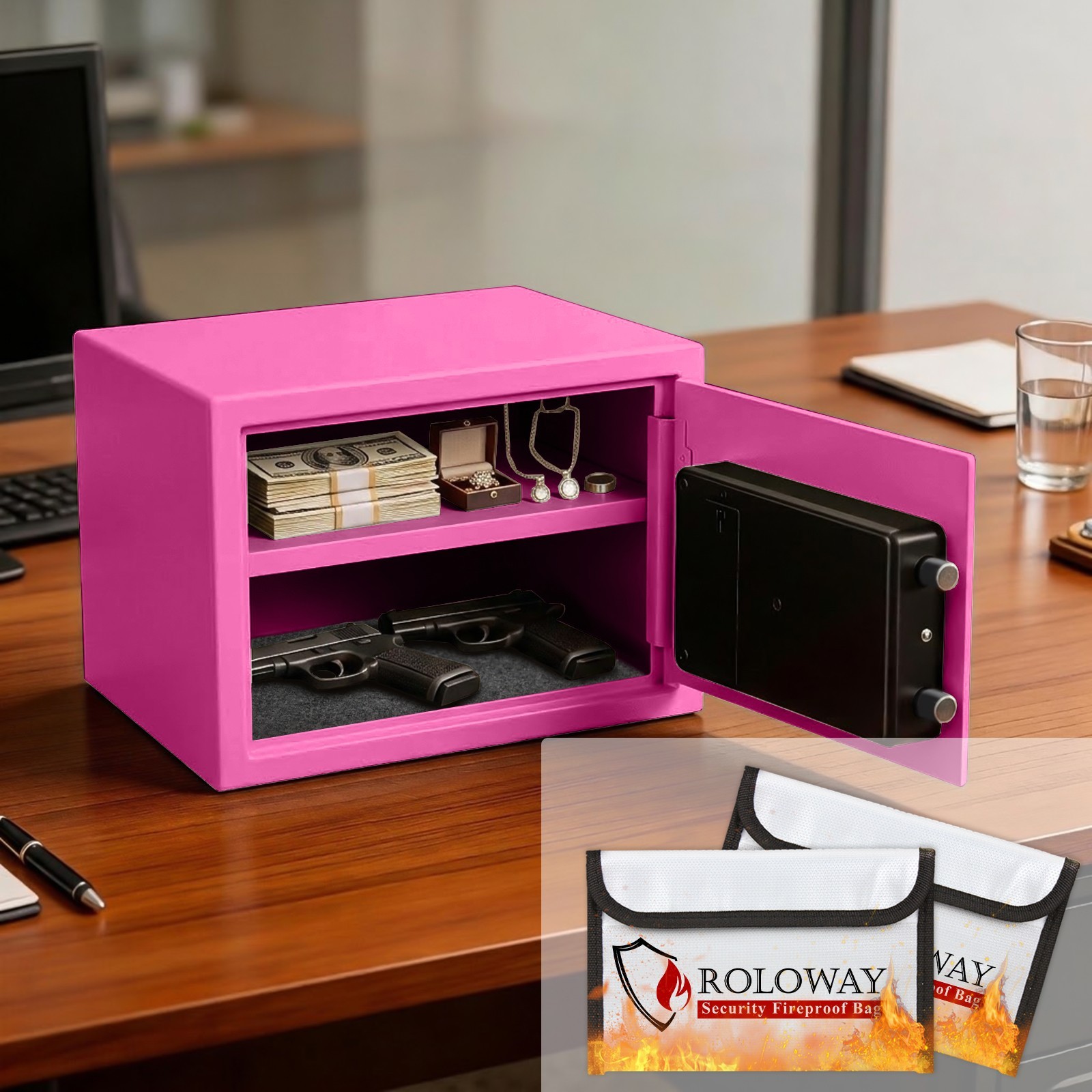 Fireproof Safe Box 0.8 Cu Ft Digital Security Home Office Pistol Handgun Pink