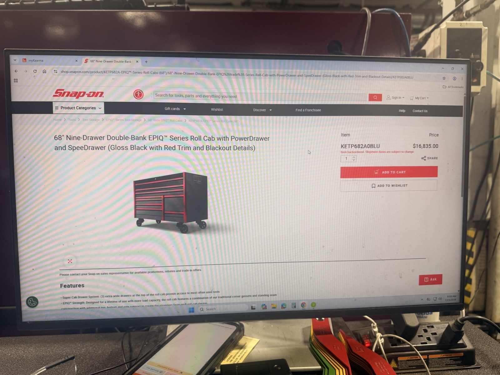 snap on tool box, tools are not included