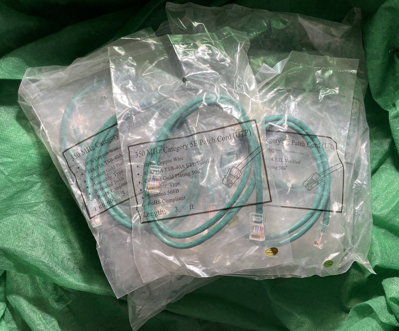 Lot of 36PCs *NEW SEALES* 350 MHz Cat5E Patch Cable - 3ft x 23, 2ft x12, 1ft x1