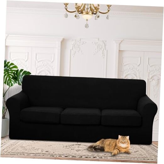 4 Pieces Stretch Couch Cover for 3 Cushion 72"-92"(3 Cushion Sofa) Black