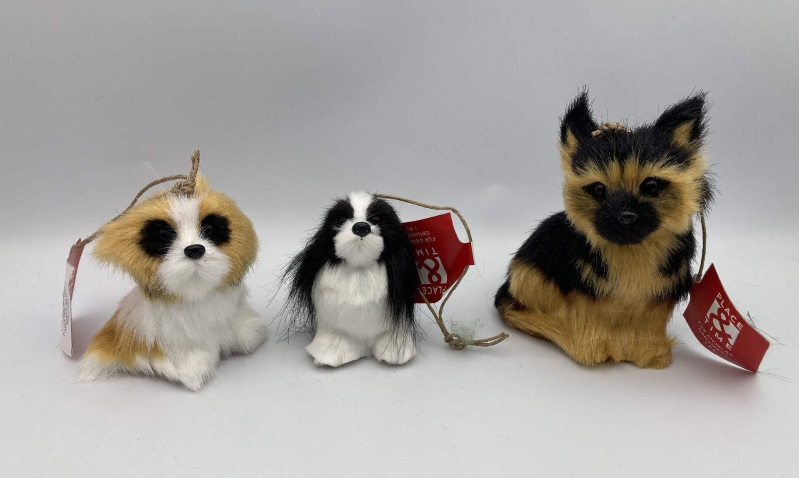 Furry Animal Ornaments w/Tag Lot of 3 PUPPY DOGS German Shepherd Papillon & St.