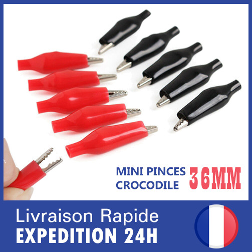 Lot Mini Crocodile Crocodile Clip 36mm Red / Black Alligator Electronic...