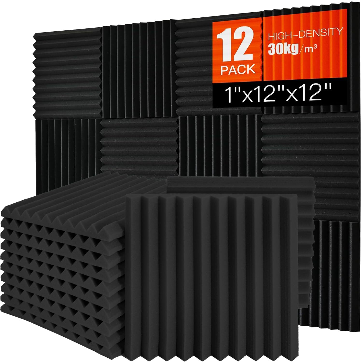 Acoustic Studio Absorption Foam Panel 12 Pack 1"x12"x12" Sound Proof Wall Panels
