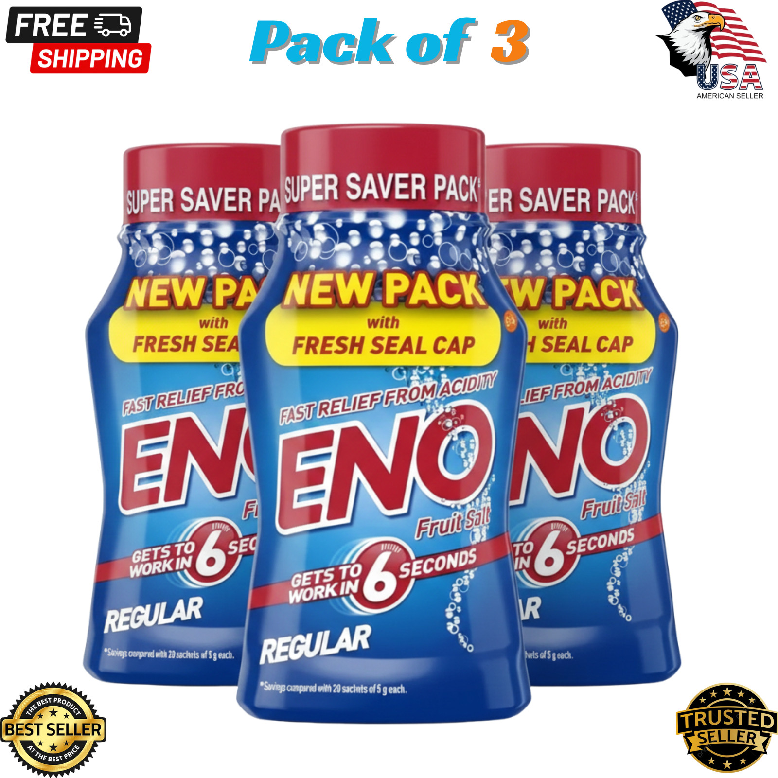 ENO Fruit Salt Regular Sparkling Antacid Original 100g – 3 Packs– Free Shipping