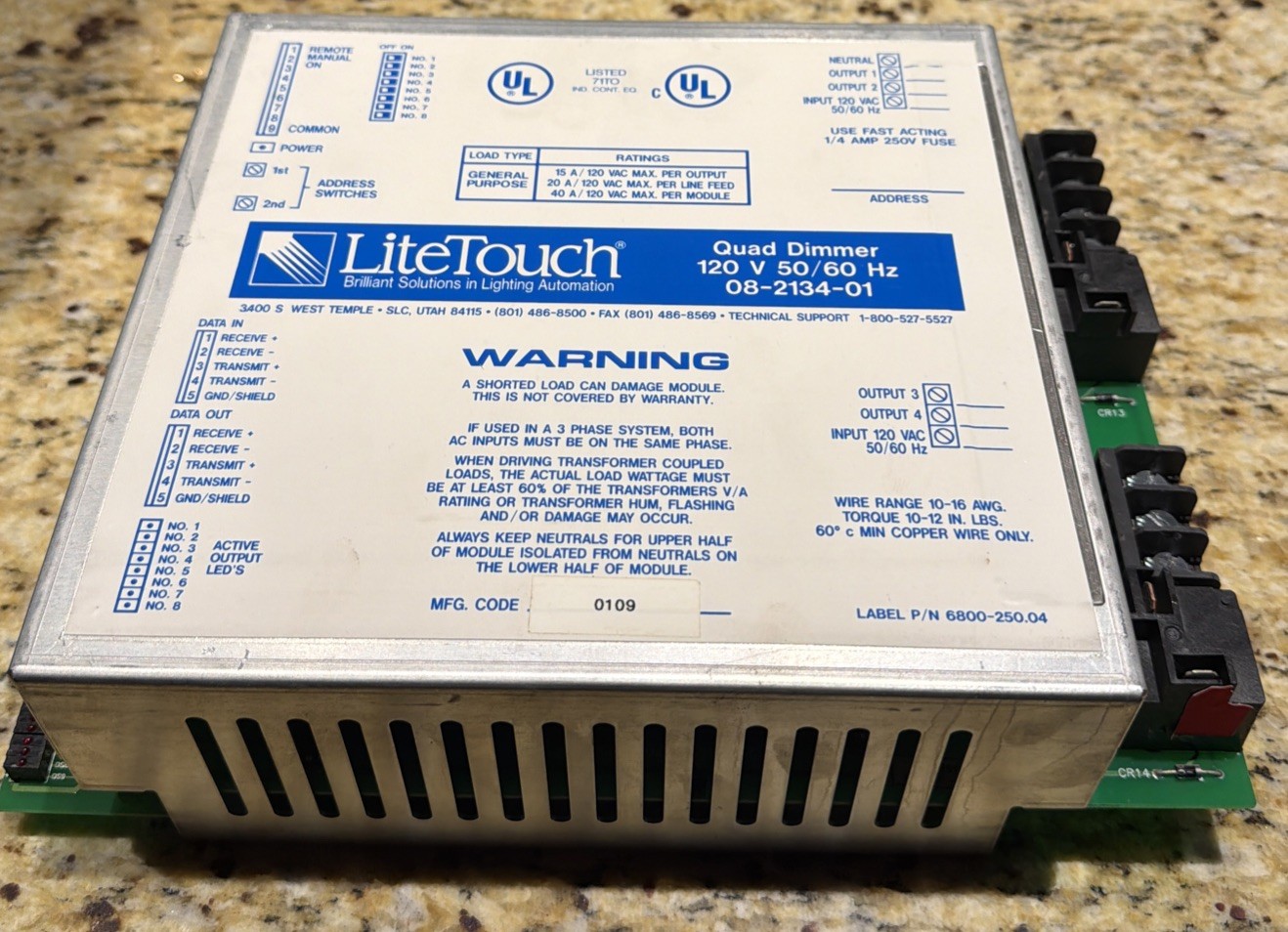 LITETOUCH-QUAD  DIMMER Module 08-2134-01 REMOVED FROM WORKING SYSTEM