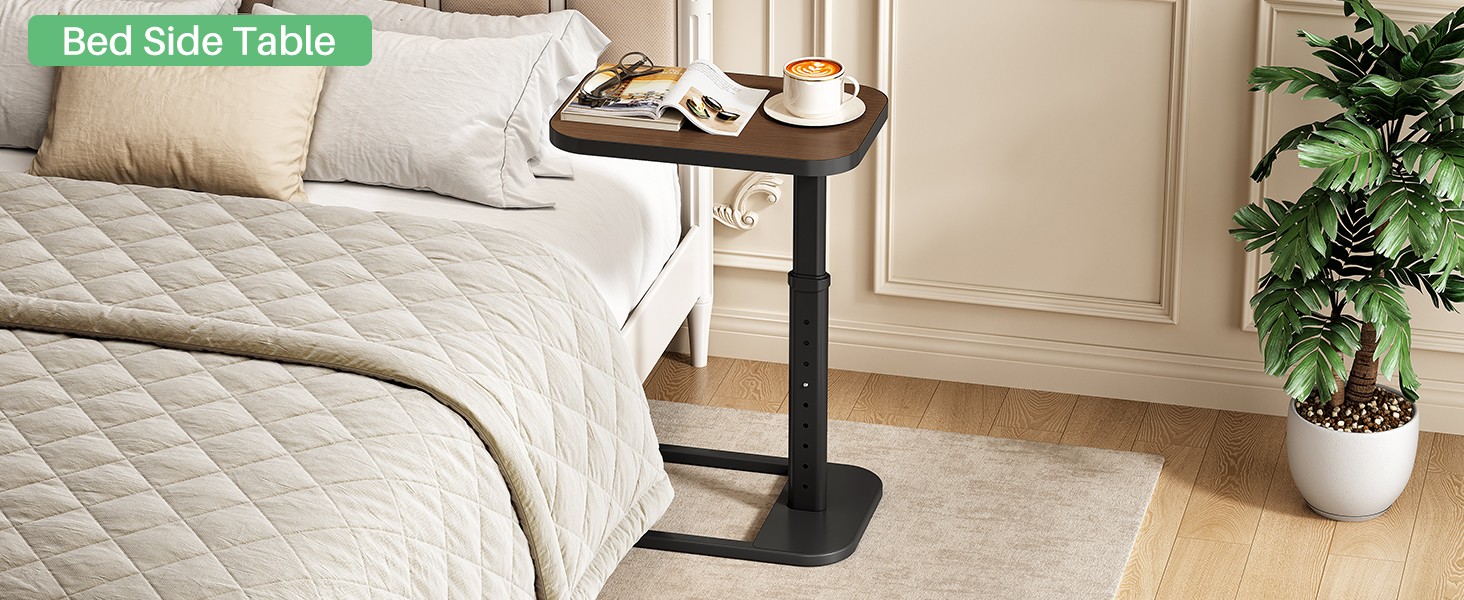 Kitstora Adjustable Height C-Shaped End Table, 9-Level Side Table with