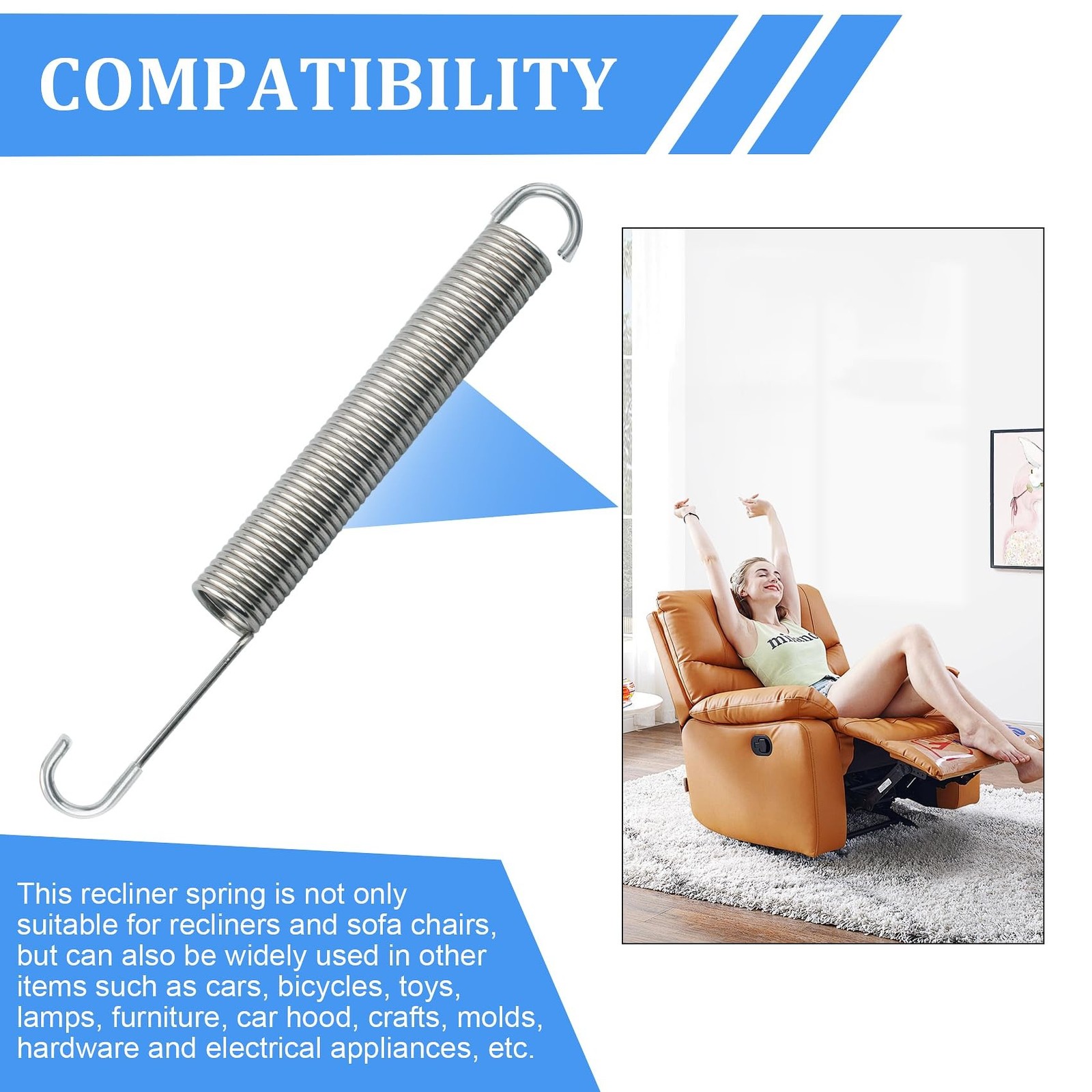 3 Pack 7 Inch Recliner Spring - Long Neck Hook Tension & Replacement Spring, ...