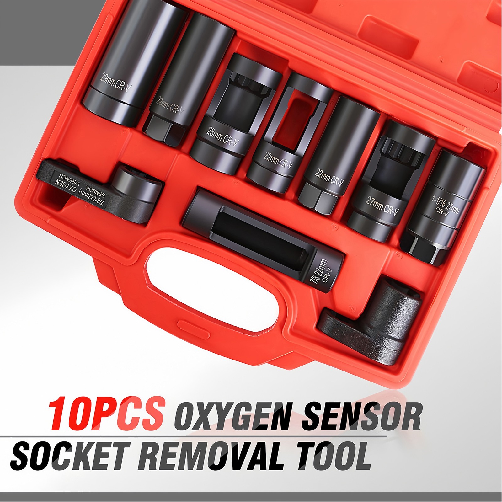 10pc O2 Oxygen Sensor Socket Wrench Removal Tool 3/8" 1/2" Drive x 7/8" 22mm Set