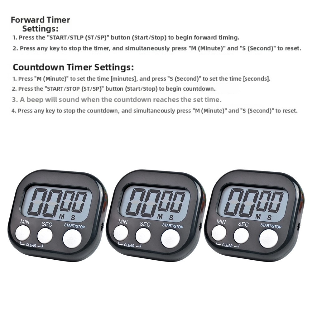 Digital Timer Set 3 PCS With Folding Stand Loud Alarm For Kitchen Classroom