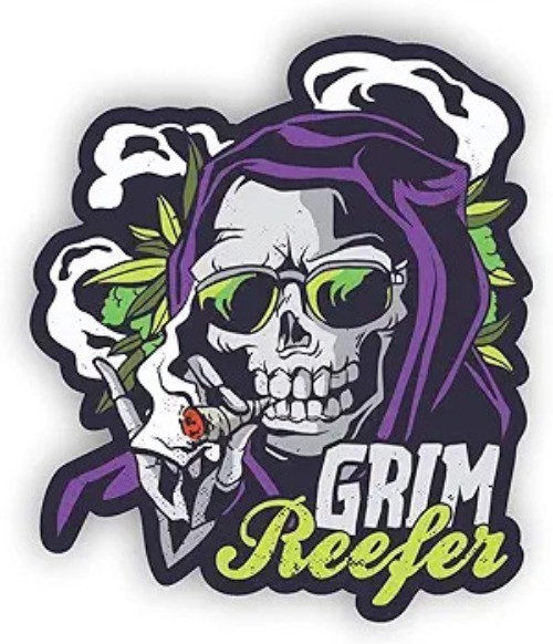 Grim Reefer Smoking Pot Leaf Skeleton Funny Vinyl Decal - 3 Inch Waterproof UV R